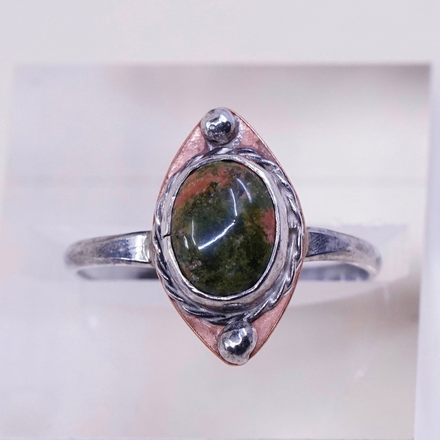 Size 9.75, vintage sterling silver handmade ring, 925 with oval jasper