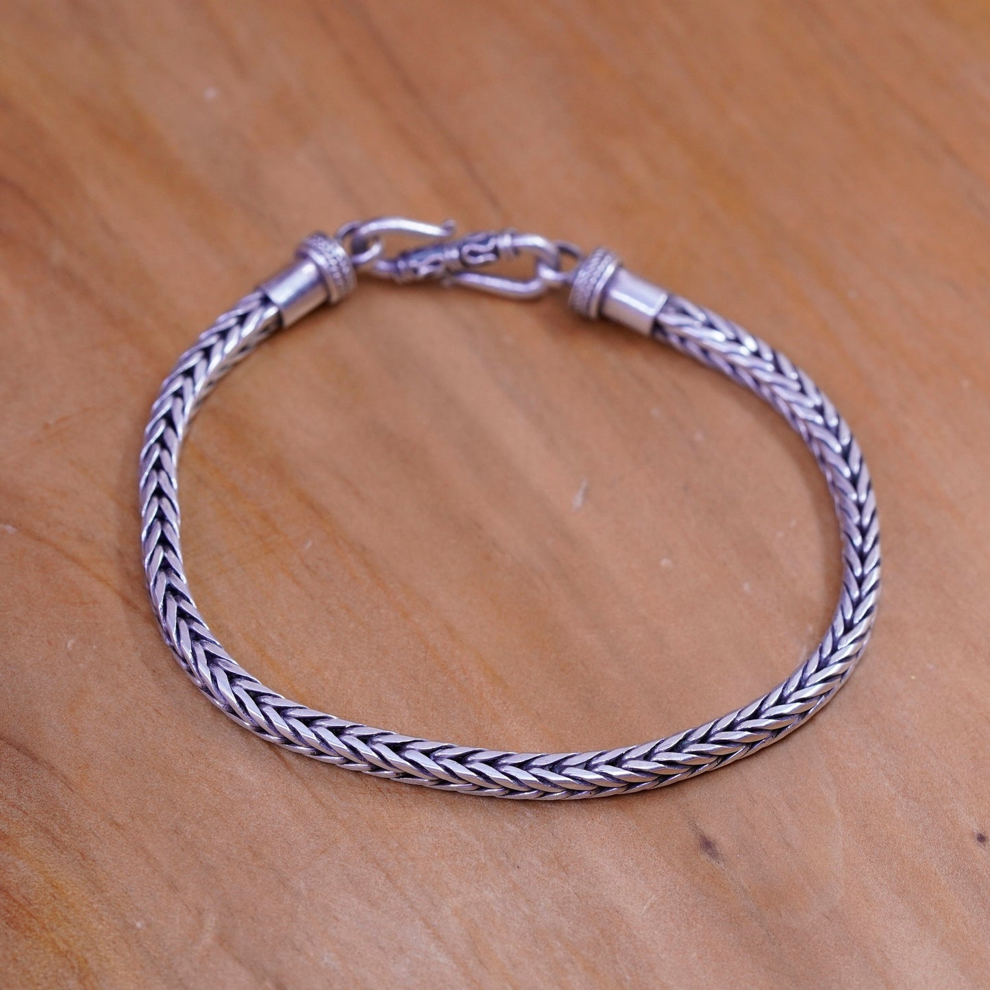 6.5”, vintage heavy Sterling silver handmade bracelet, square 925 wheat chain