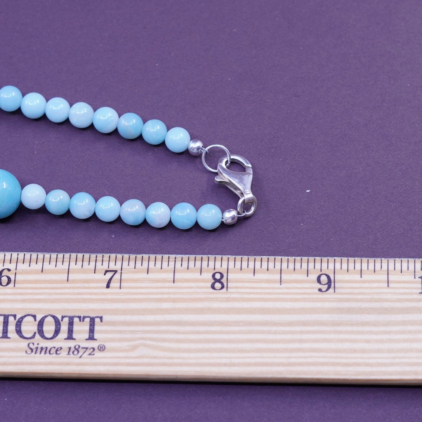 17”, vintage larimar beads necklace with Sterling 925 silver clasp
