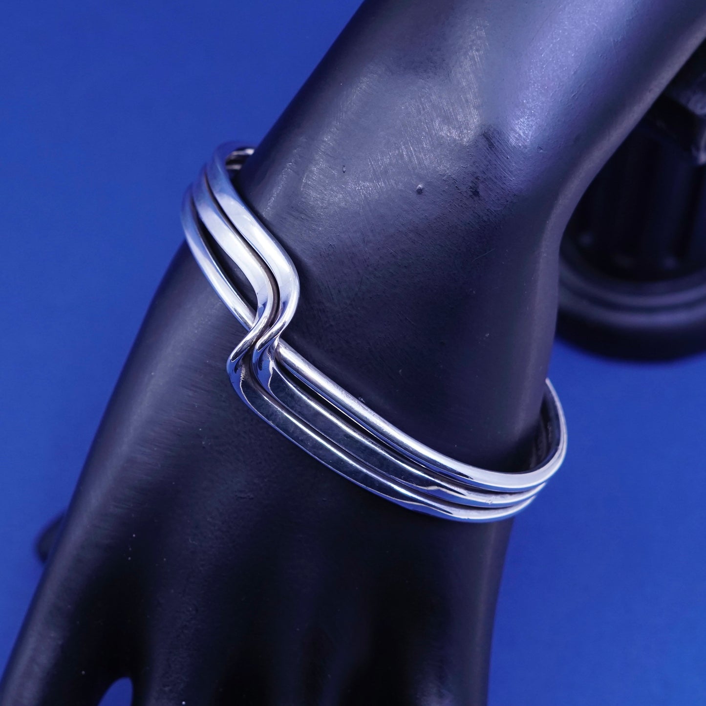 7”, vintage Sterling silver handmade wired bracelet, modern 925 twisted cuff,