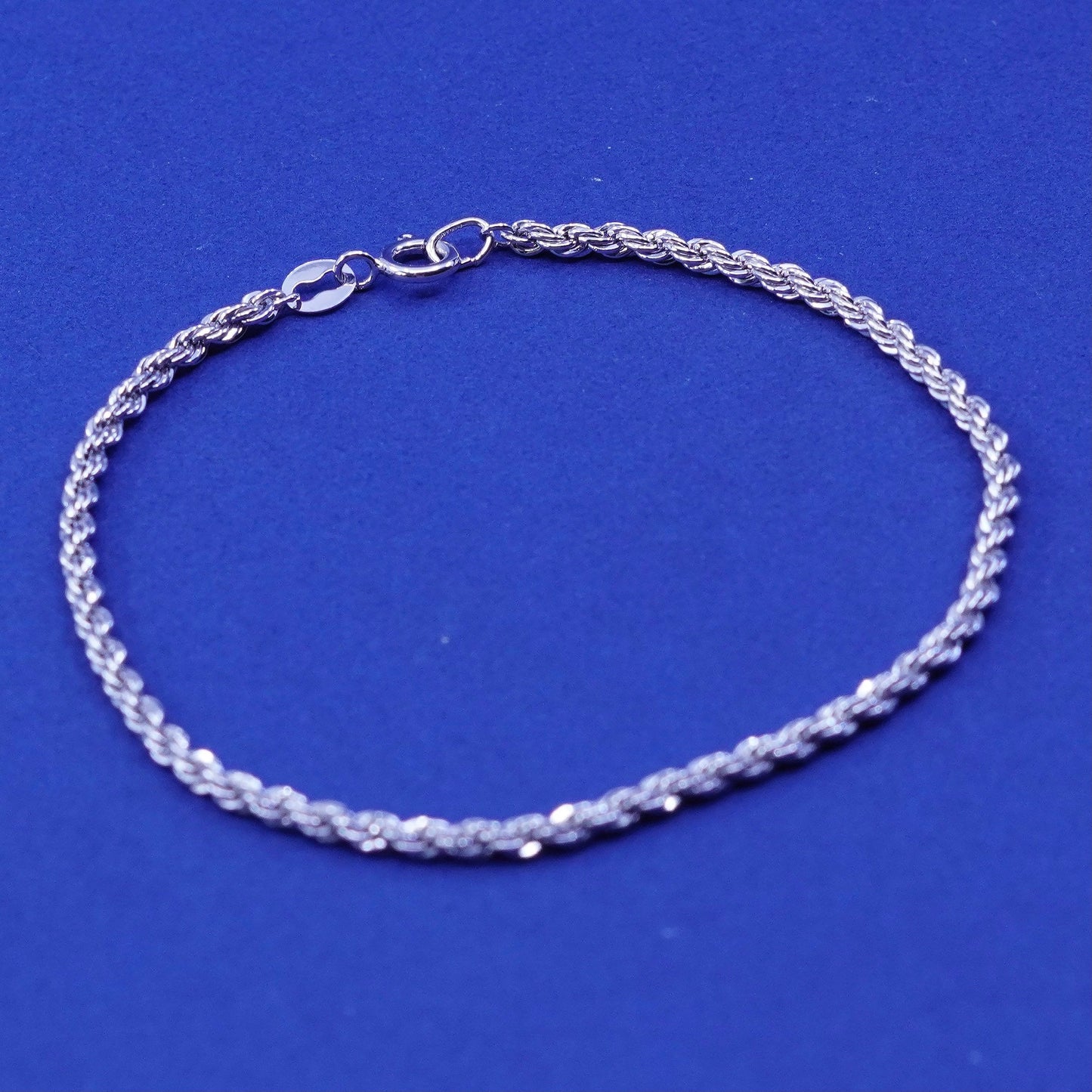 7”, 3mm, vintage sterling silver handmade bracelet, Italy 925 rope chain
