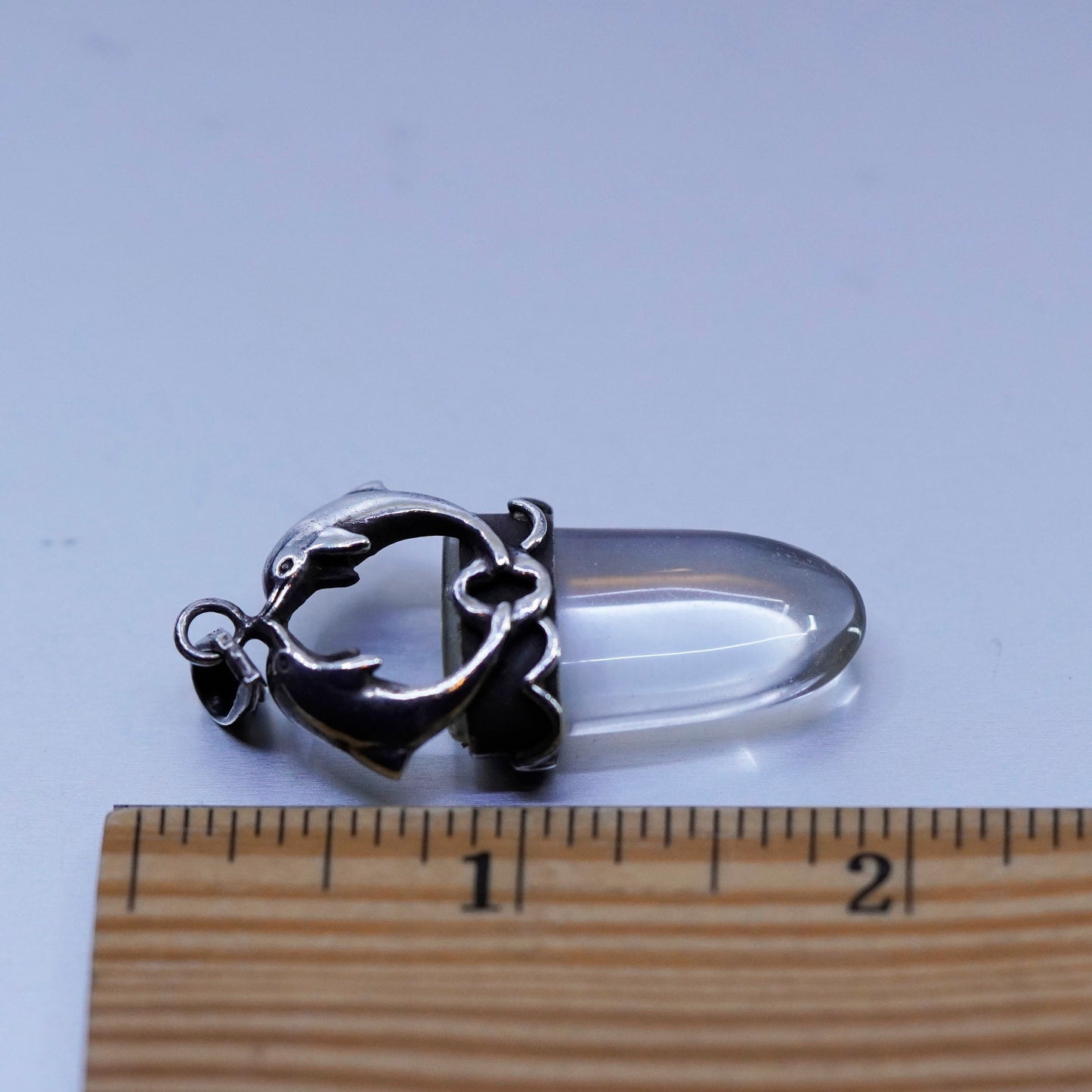 Vintage sterling 925 silver healing crystal pendant with dolphin lovers