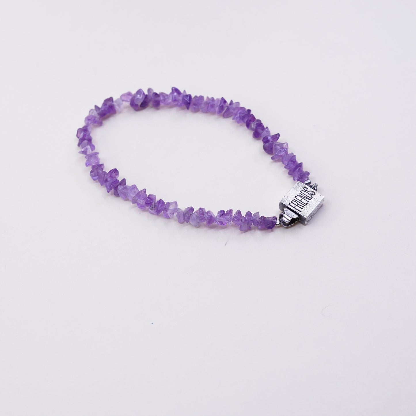 6.75” Vintage Sterling 925 silver handmade bracelet, natural amethyst nugget