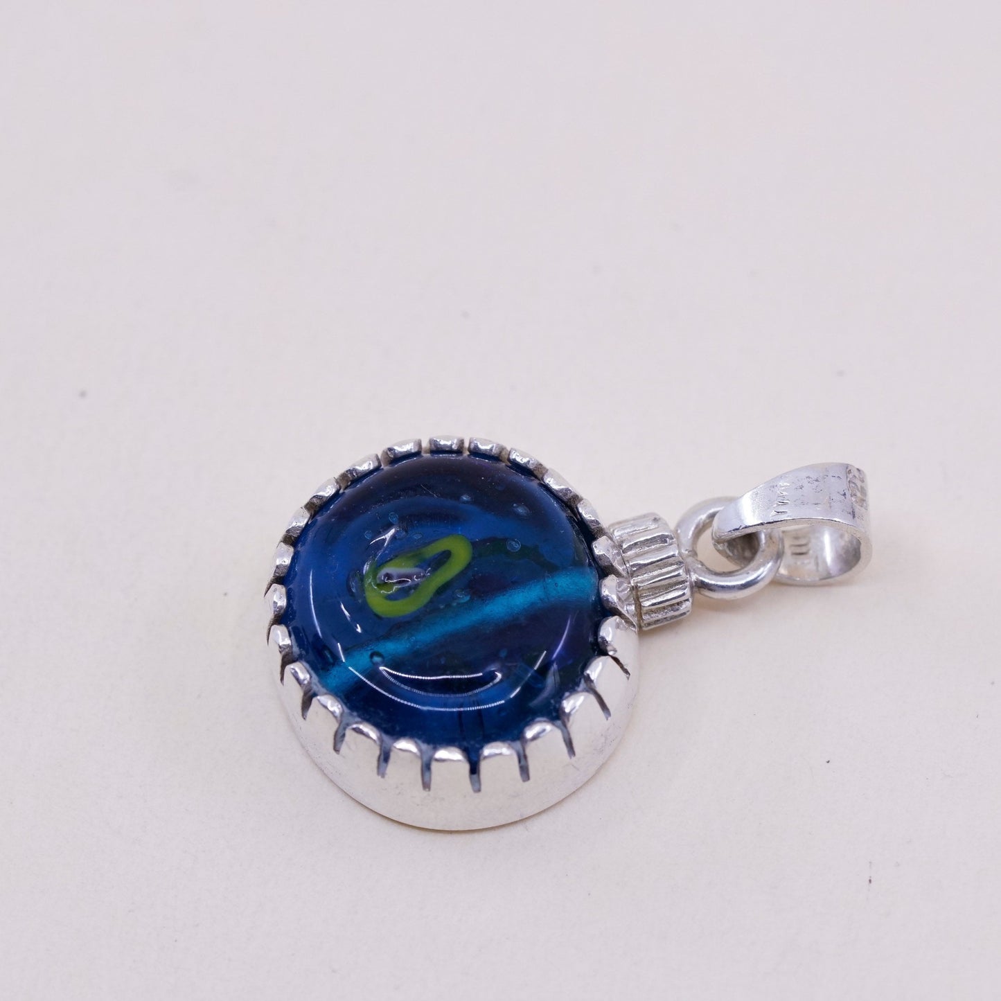 Vintage sterling 925 silver with handmade artisan blue glass pendant