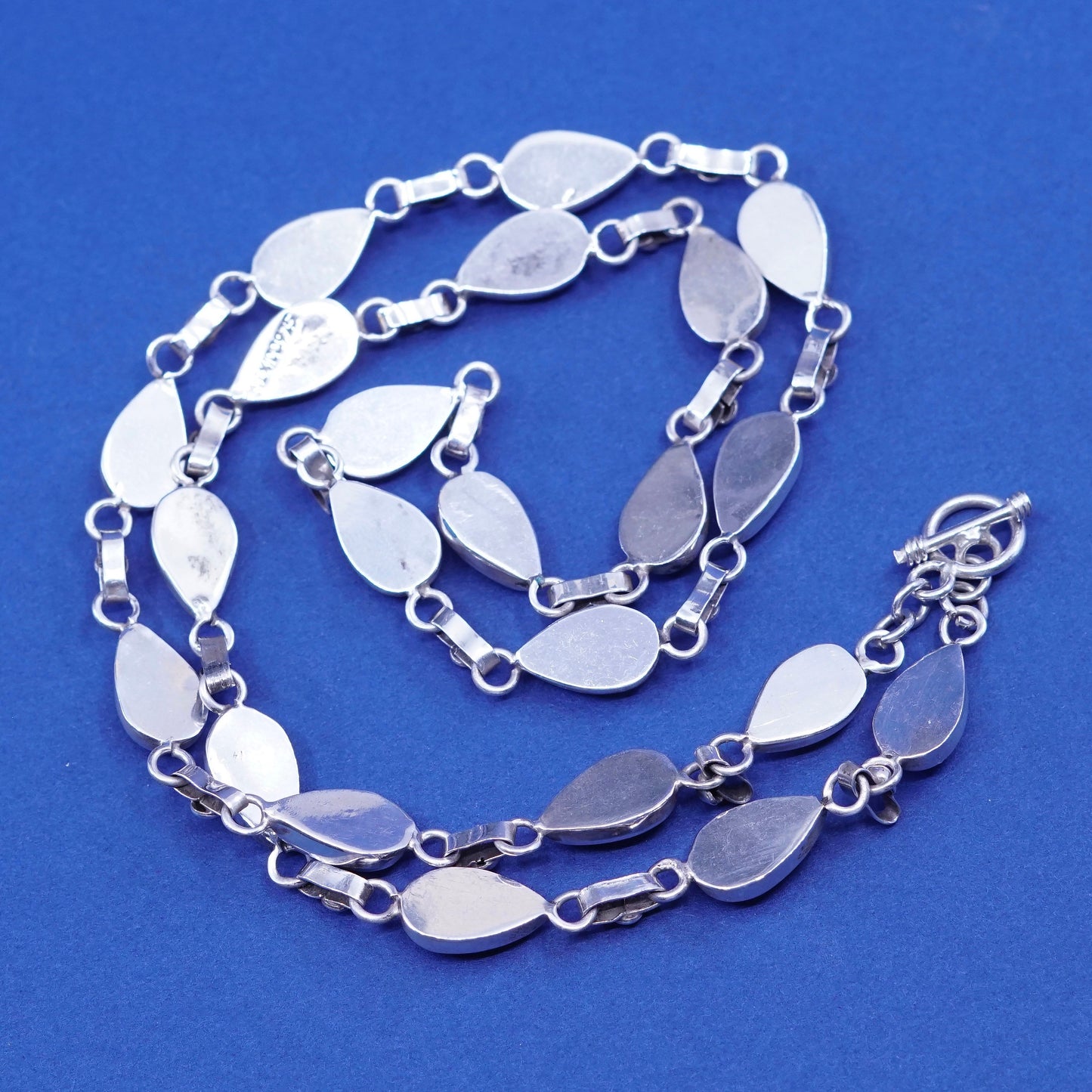 22”, huge mexico sterling 925 silver teardrop handmade necklace w/ turquoise