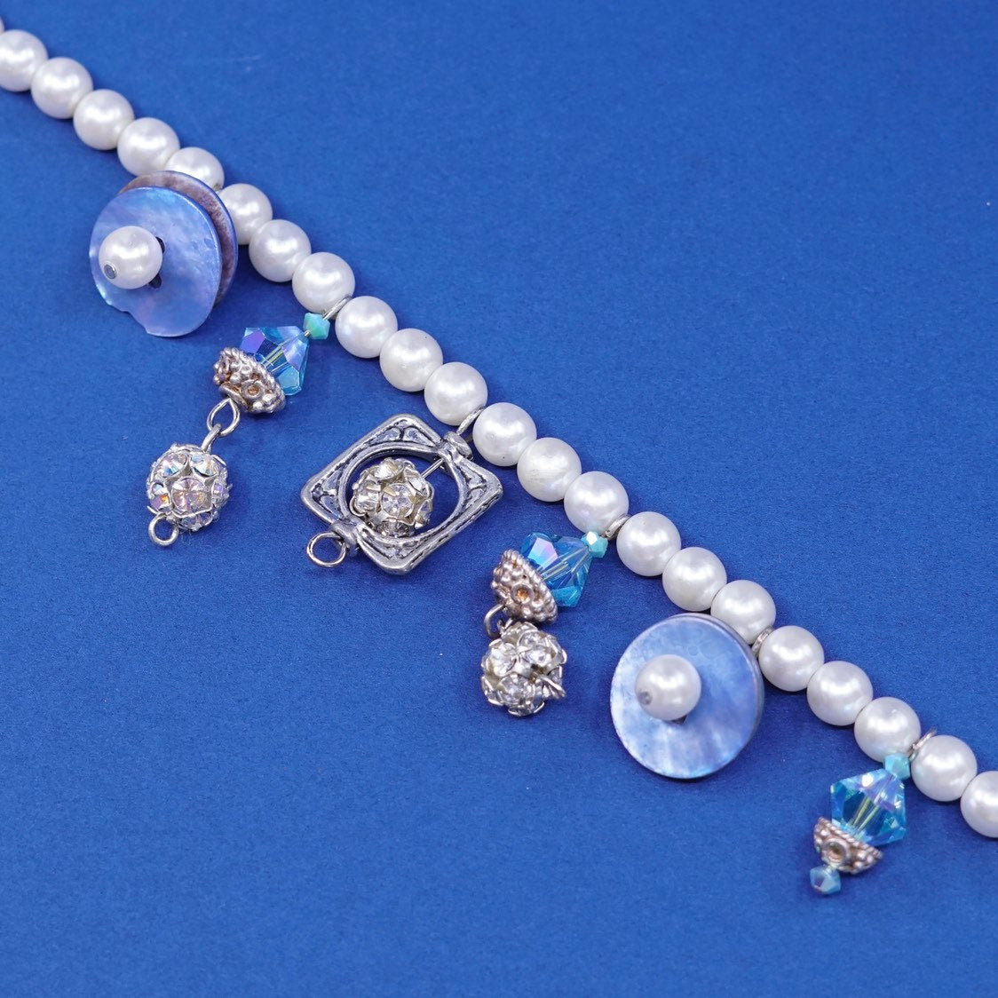 7.25", vtg sterling silver handmade bracelet, pearl 925 beads N toggle closure
