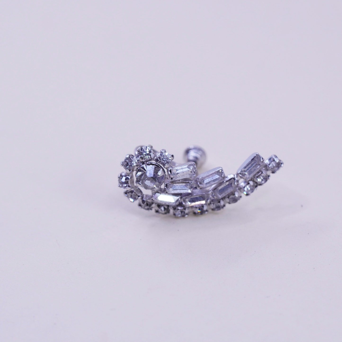 1950s sterling 925 silver earrings swirly screw back earrings with rhinestone