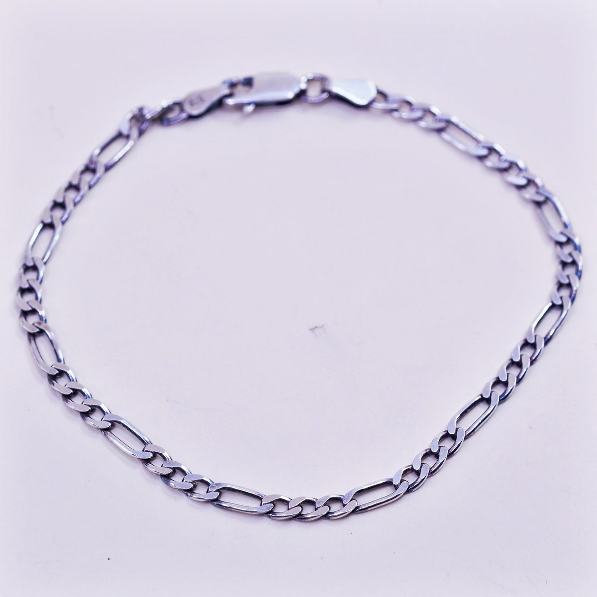 6.75”, 3mm, Vintage sterling silver bracelet, Italy 925 figaro chain