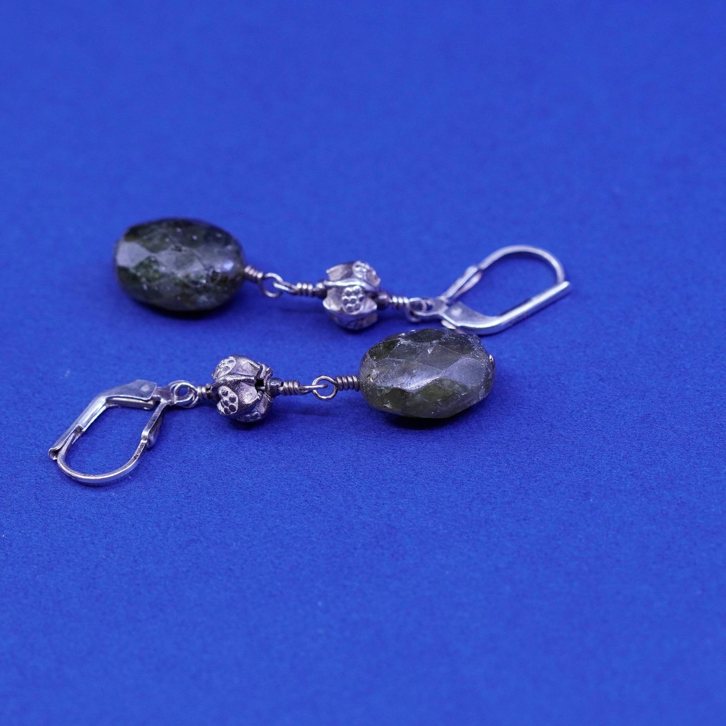 Vintage Sterling 925 silver handmade earrings with quartz Dangles