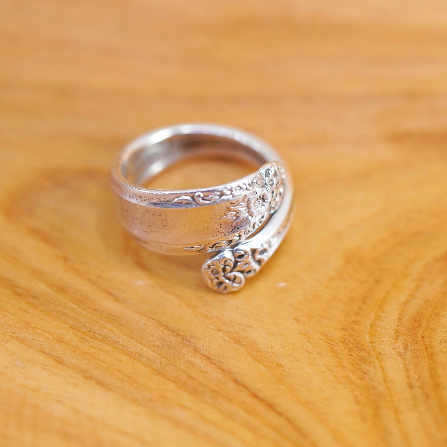 Size adjustable, prelude Sterling silver handmade wrap band, 925 spoon ring