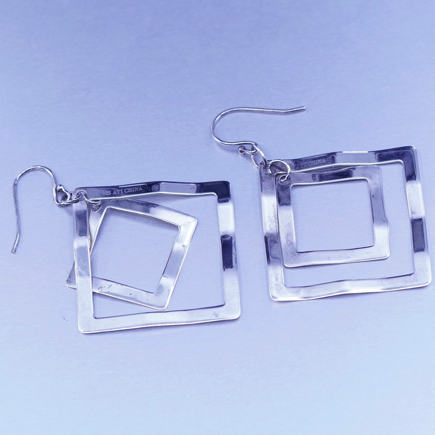 Vintage Sterling 925 silver handmade square earrings