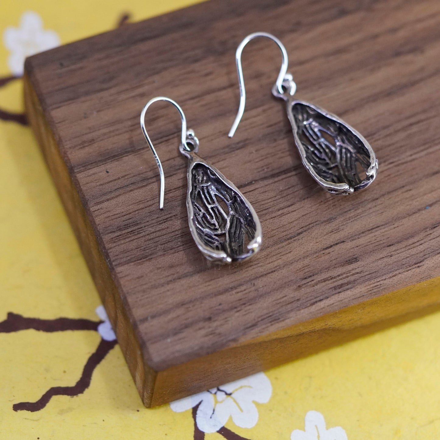 Vintage Sterling silver handmade earrings, 925 Filigree teardrop drops