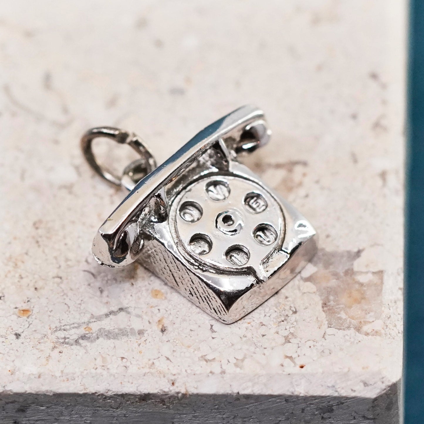 Sterling silver handmade old fashion line telephone, phone pendant, 925 charm