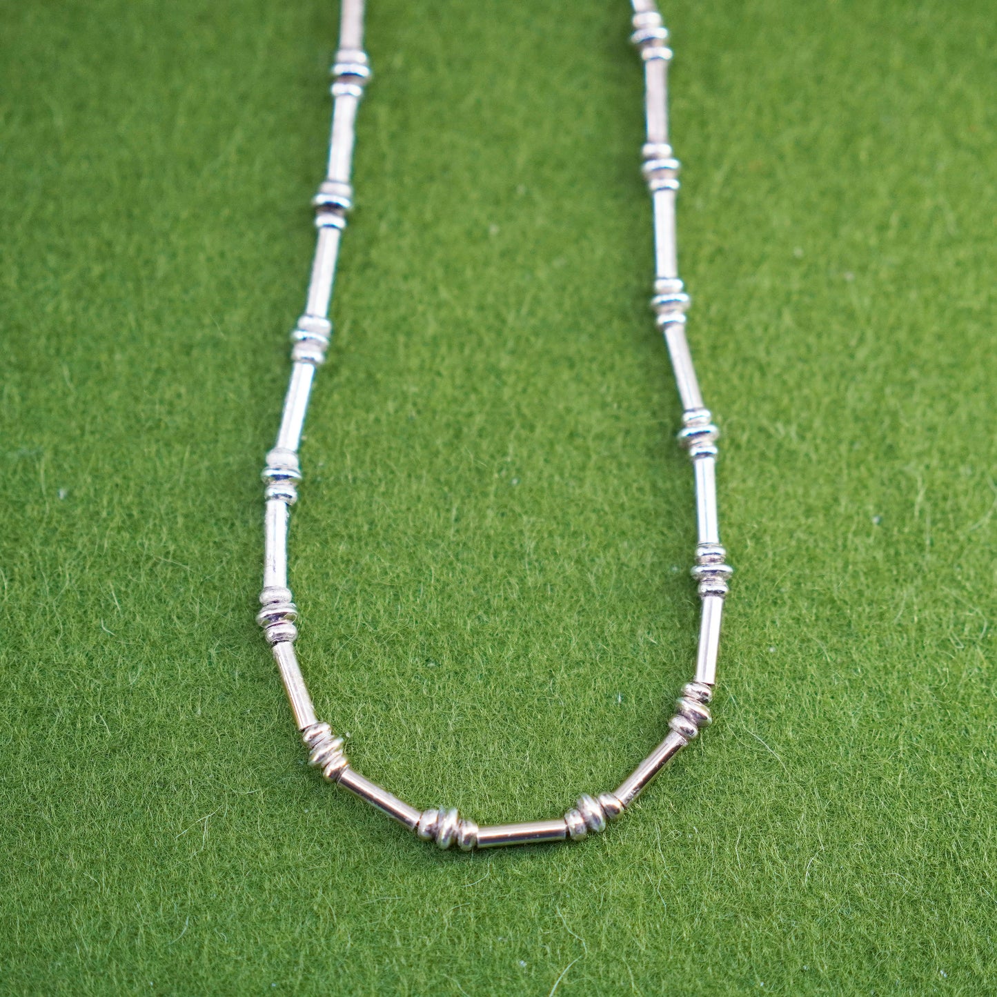 16”, 2mm, Vintage sterling silver necklace, 925 bar chain with beads