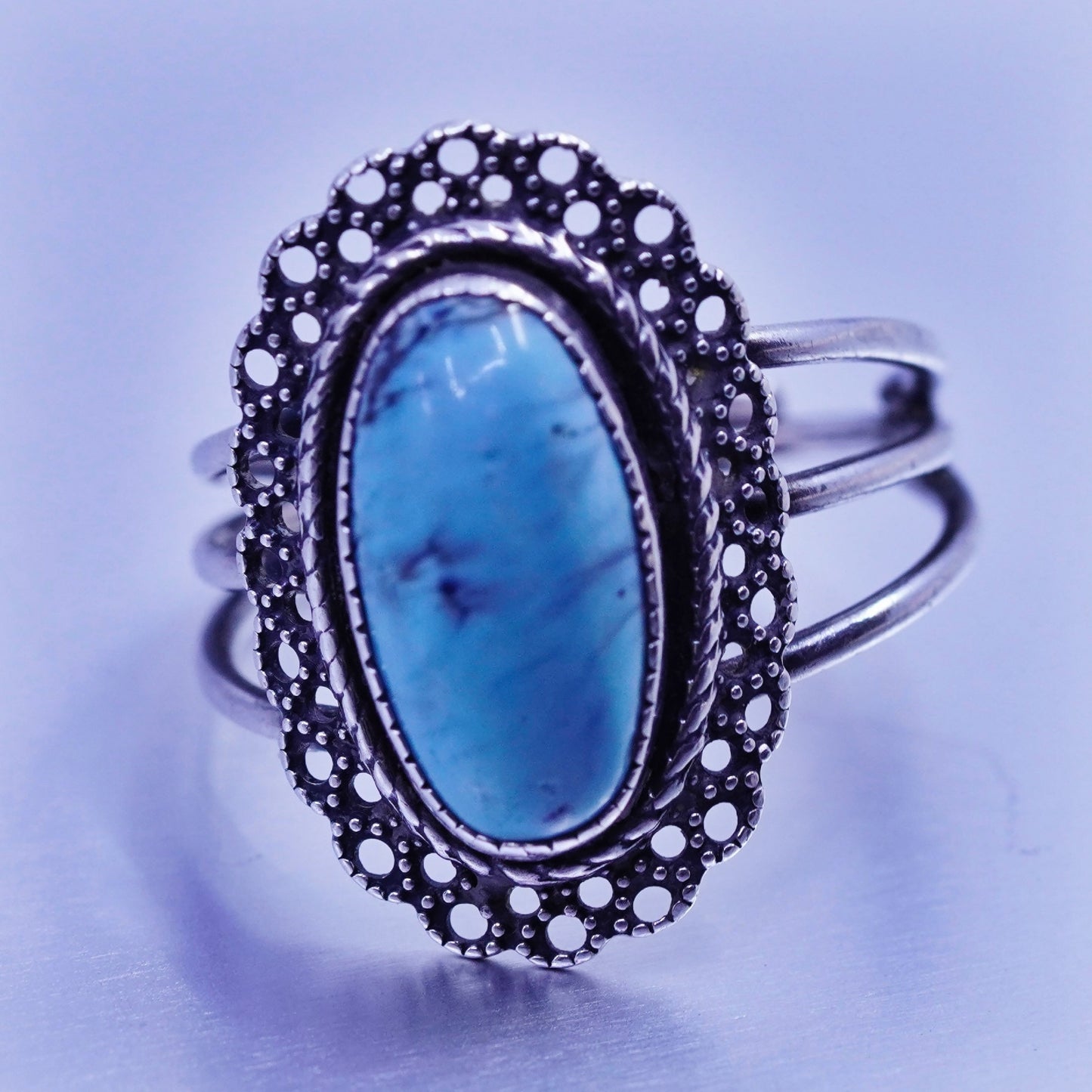 Size adjustable, Beau Sterling 925 silver handmade filigree ring with turquoise