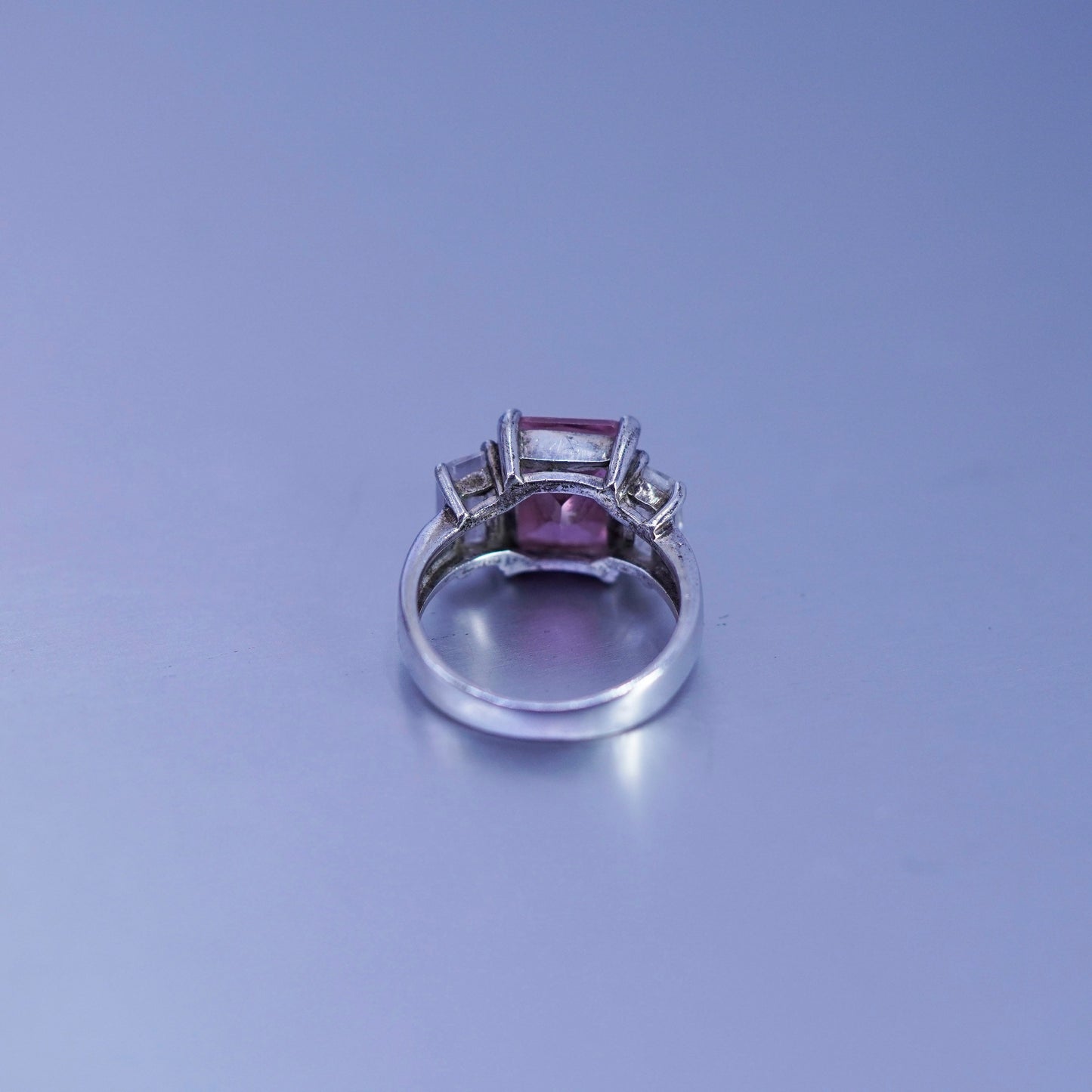 Size 6, vintage Sterling 925 silver handmade ring with rectangular pink Cz