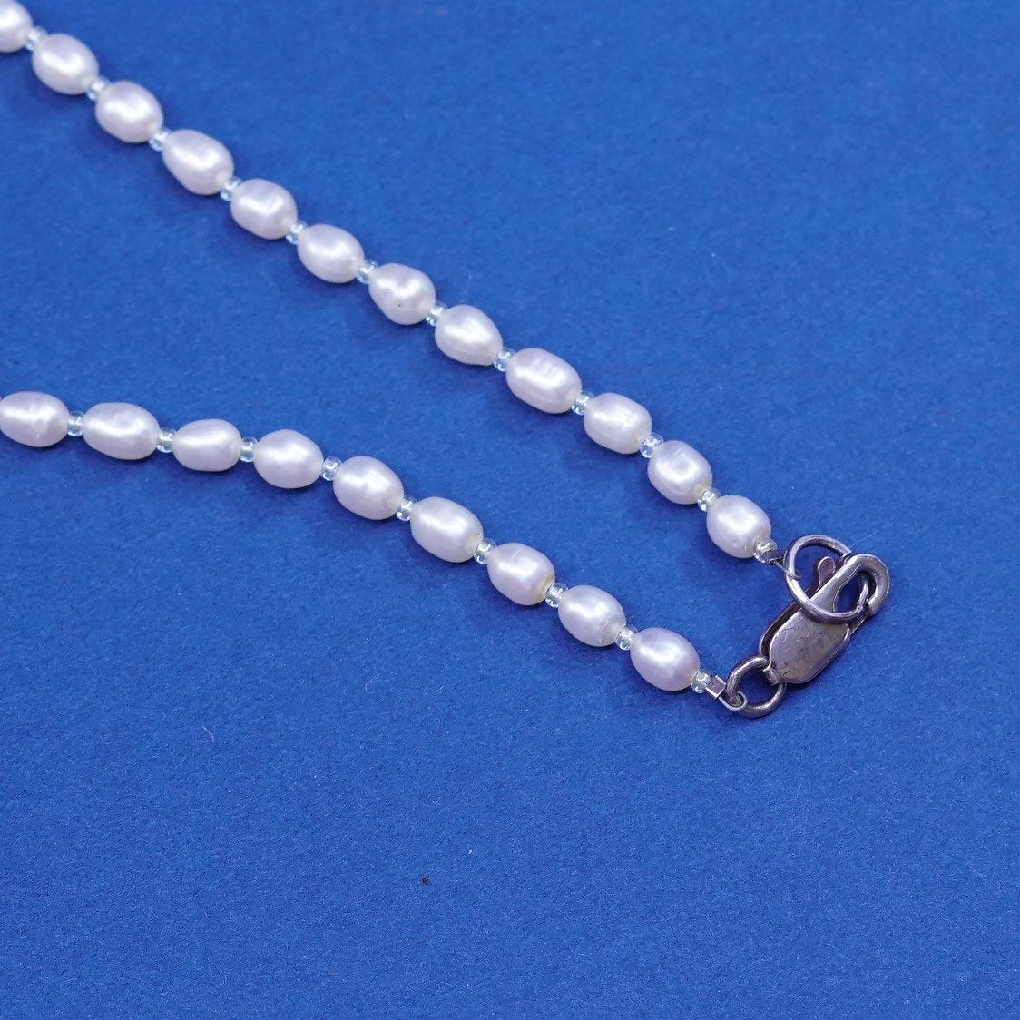 14", vtg Sterling silver handmade necklace, 925 clasp w/ pear N jade pendant