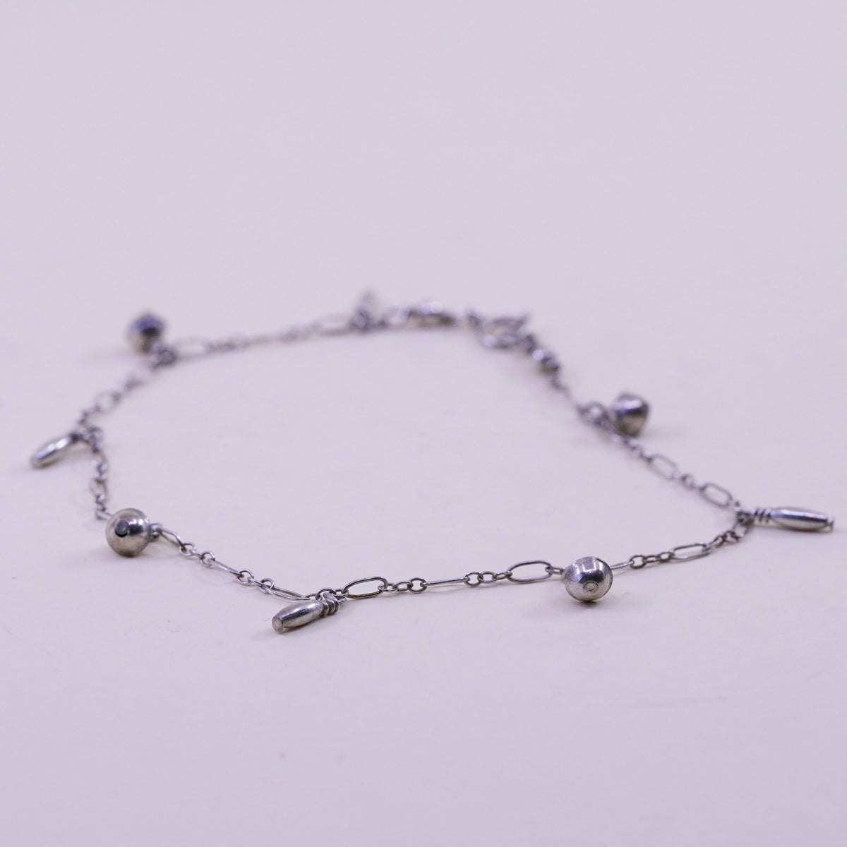 9.5”, Vintage sterling silver handmade anklet bracelet, 925 circle chain charms