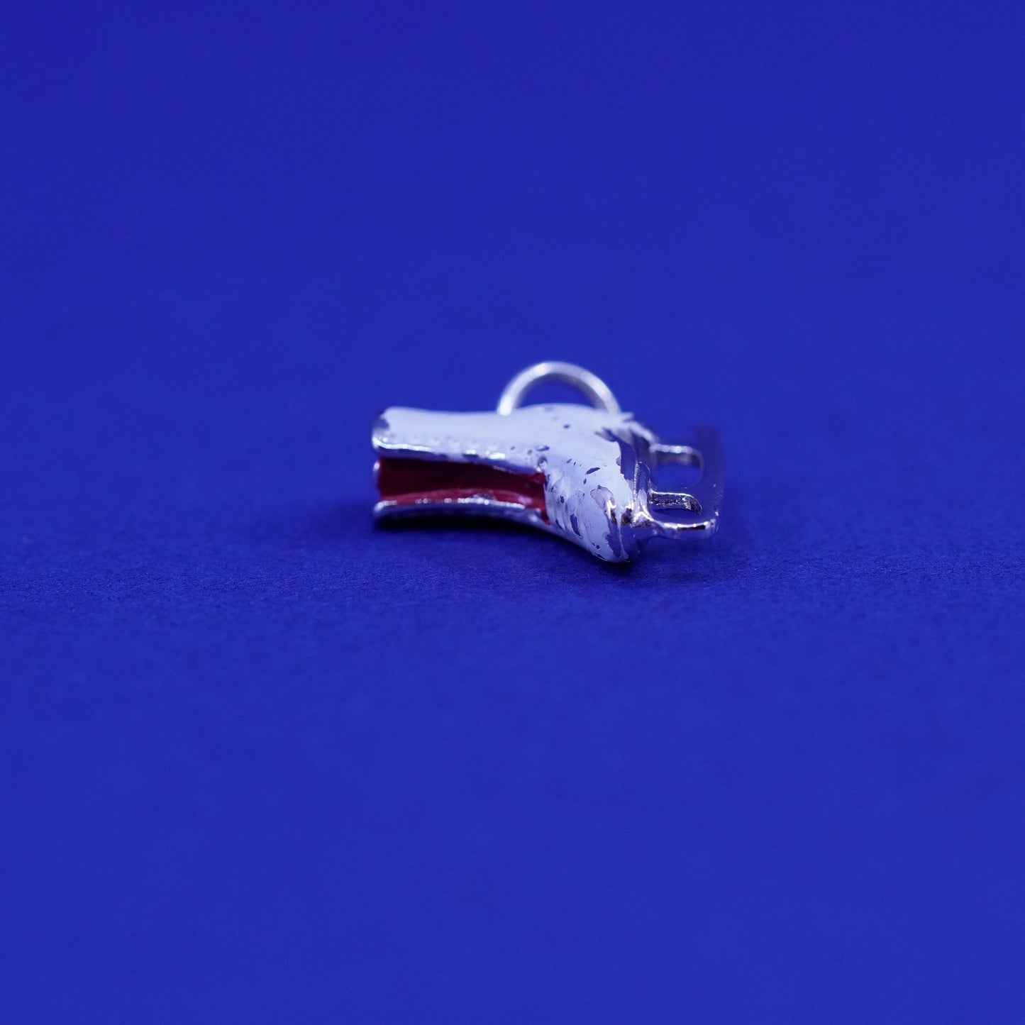 Vintage Sterling silver handmade pendant. Enamel 925 skating shoe charm