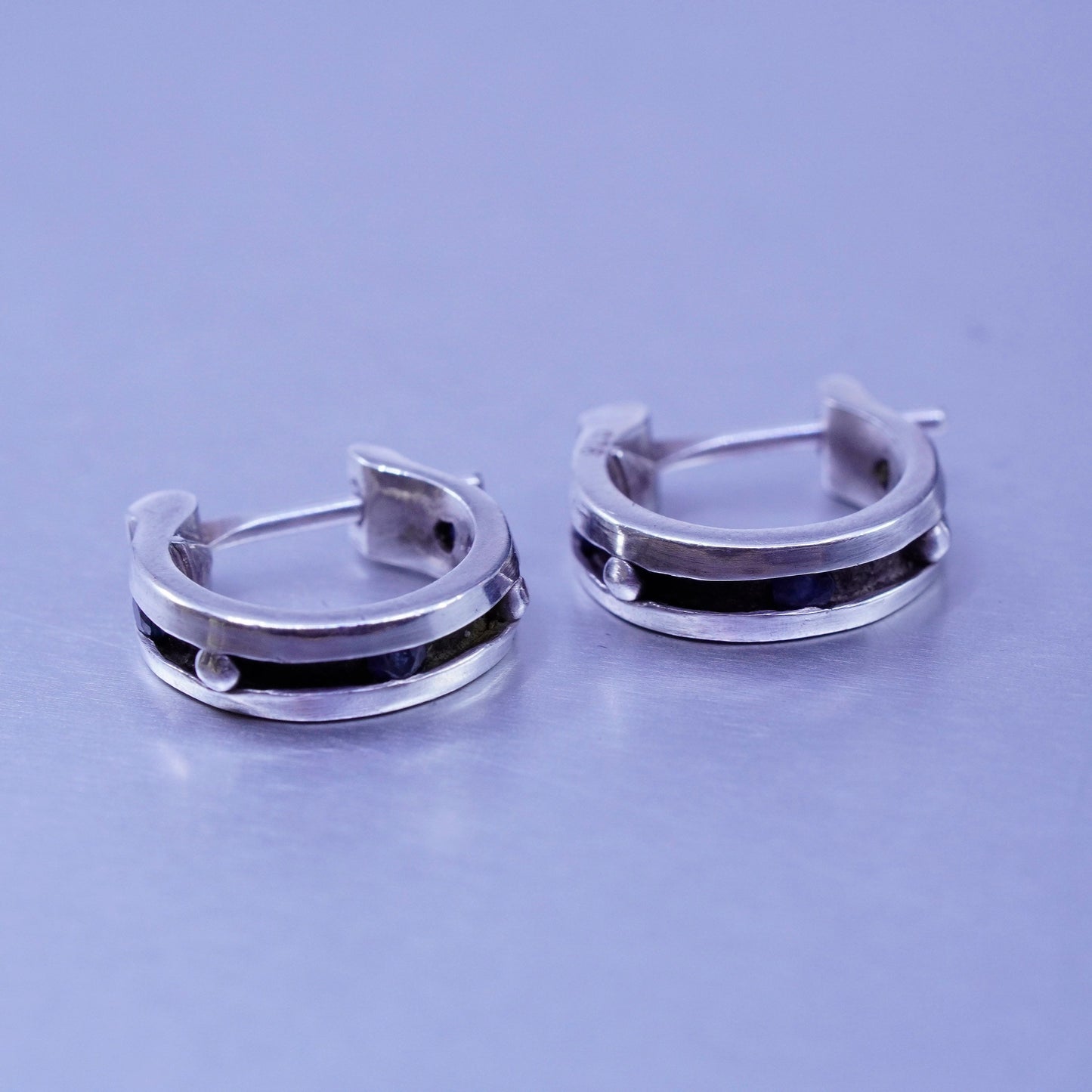 0.5”, vintage Sterling silver handmade earrings, 925 huggie hoops and beads