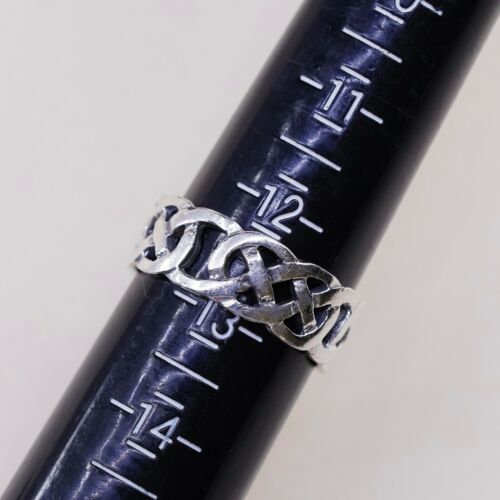 Sz 12.5, Vtg Sterling Silver Handmade Ring, 925 Silver Band W/ Irish Celtic Knot