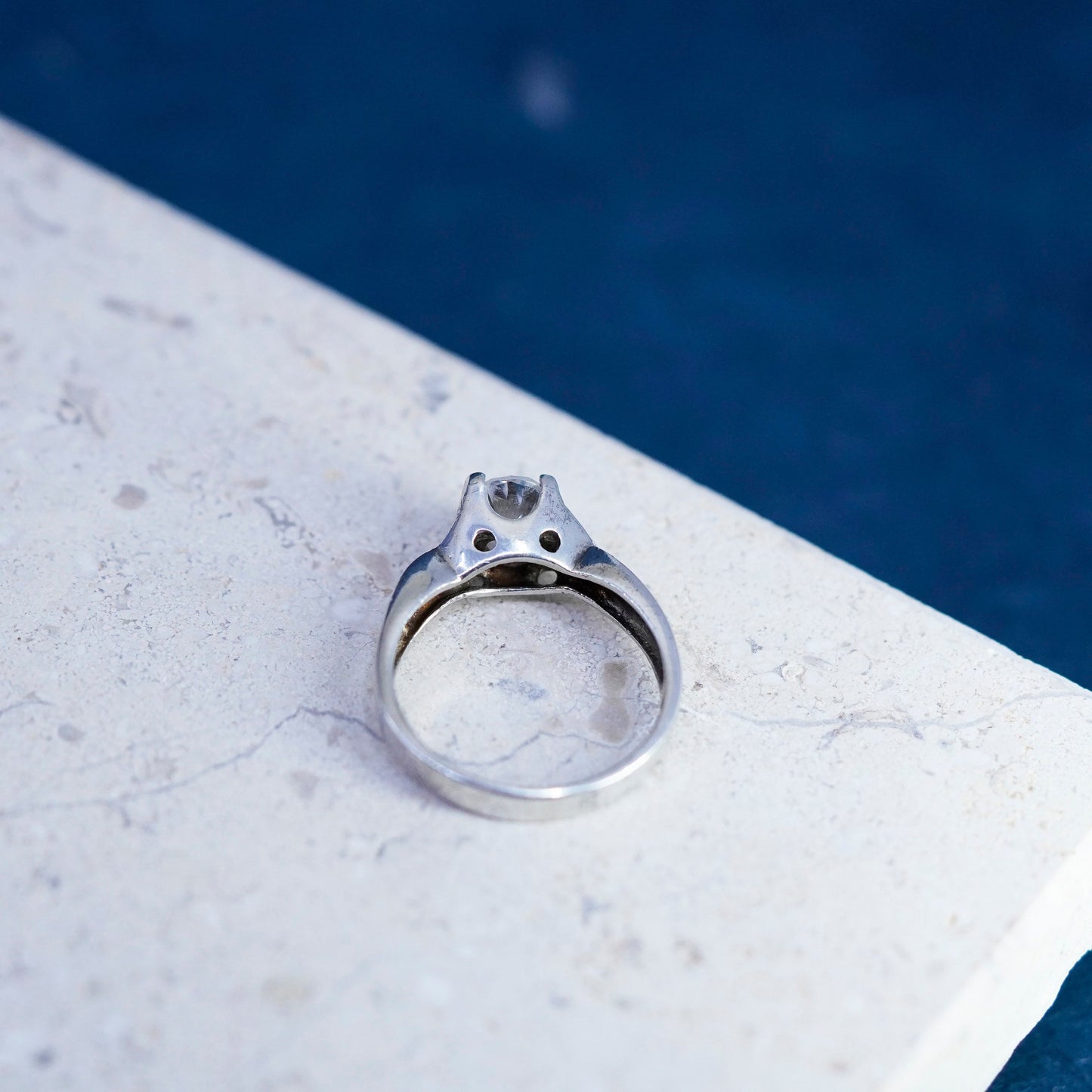 Size 9, vintage Sterling 925 silver handmade engagement ring with cz