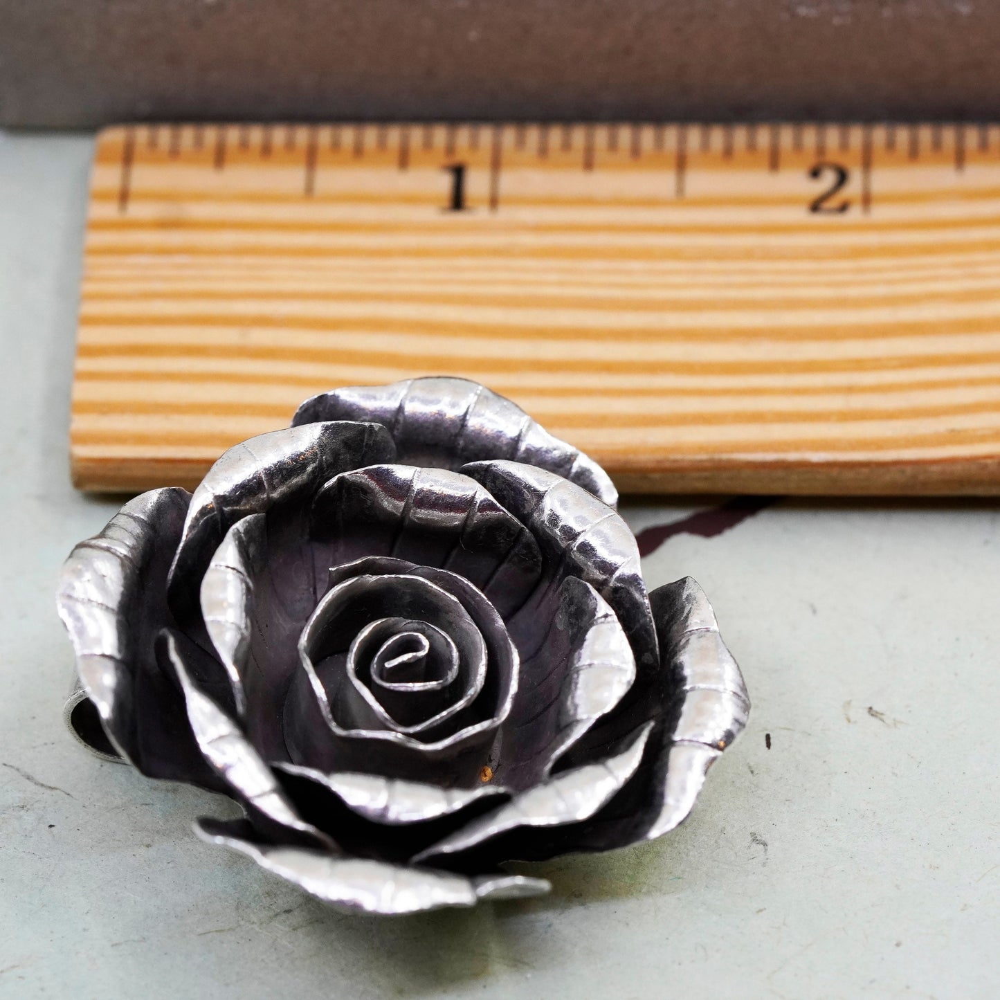 Vintage Mexico Sterling silver handmade pendant, 925 3D rose flower