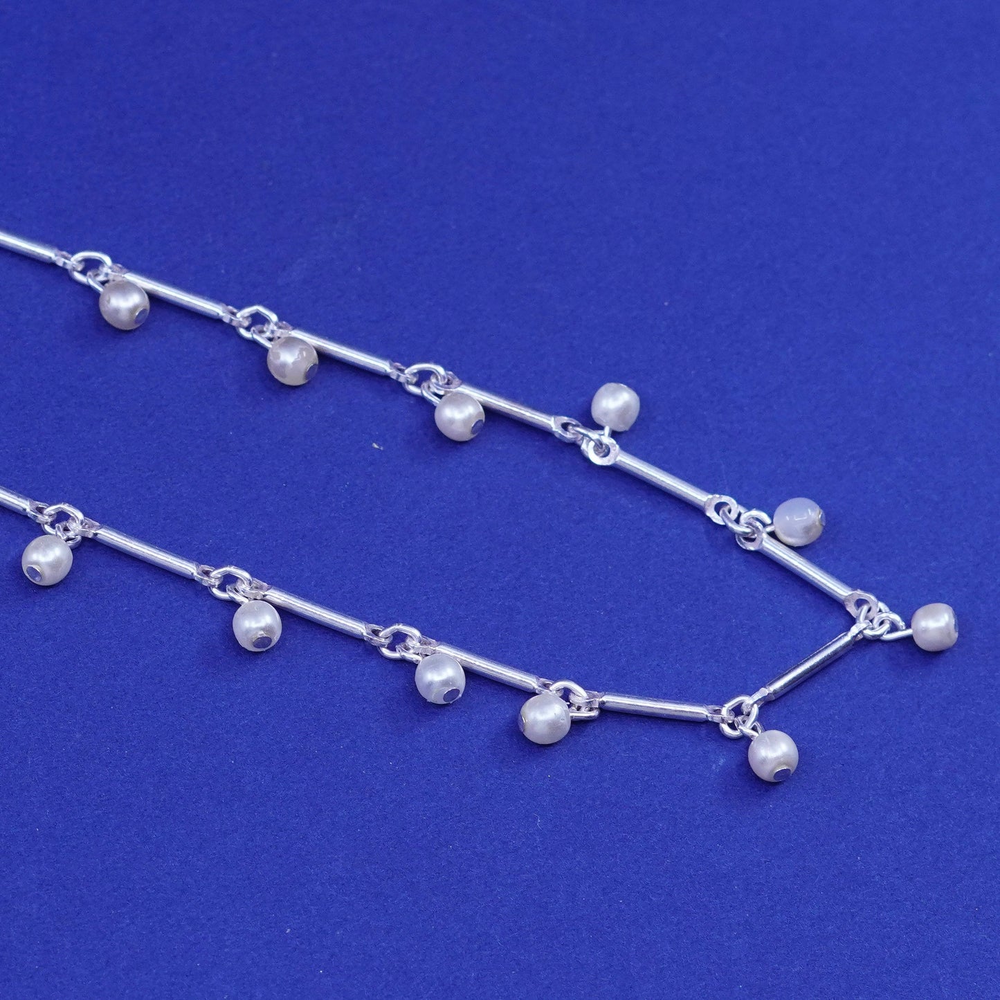16”, 999 fine silver Sterling handmade necklace, bar chain w/ freshwater pearl