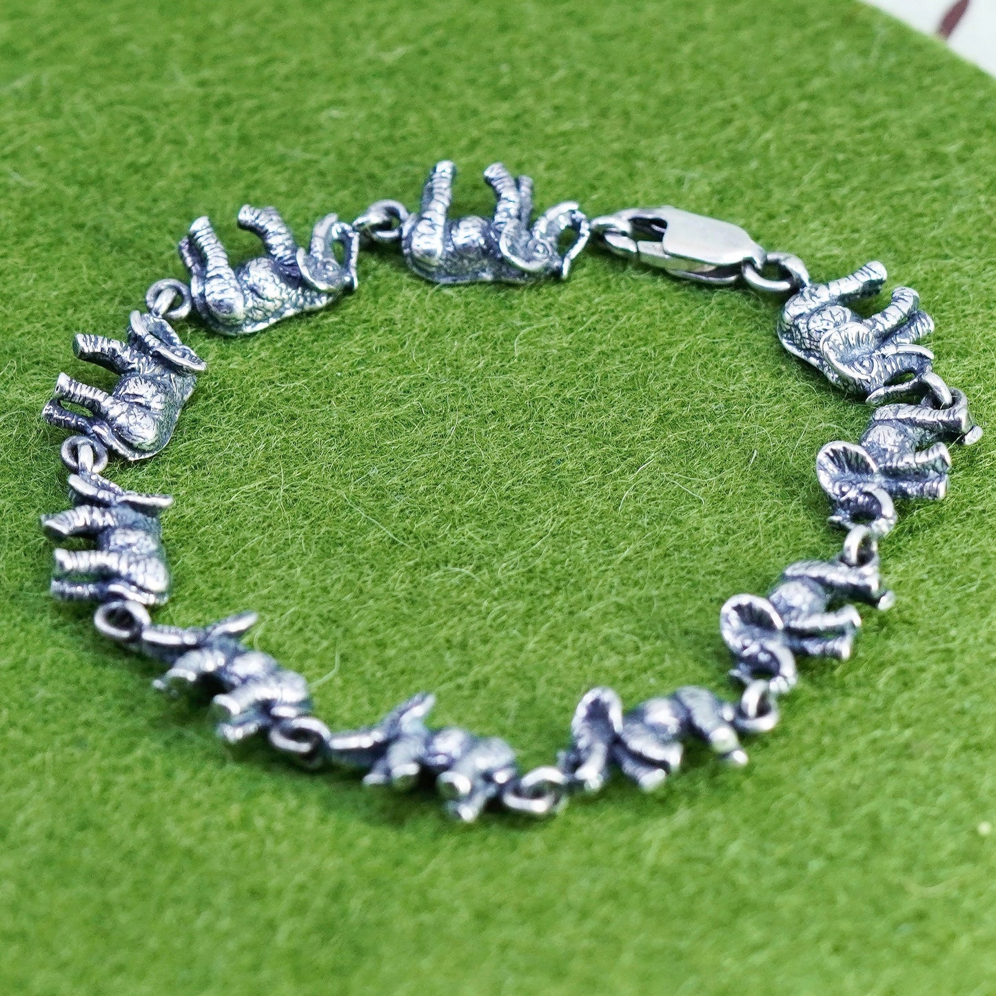7”, vintage Sterling Silver Handmade Bracelet, 925 Elephant link chain