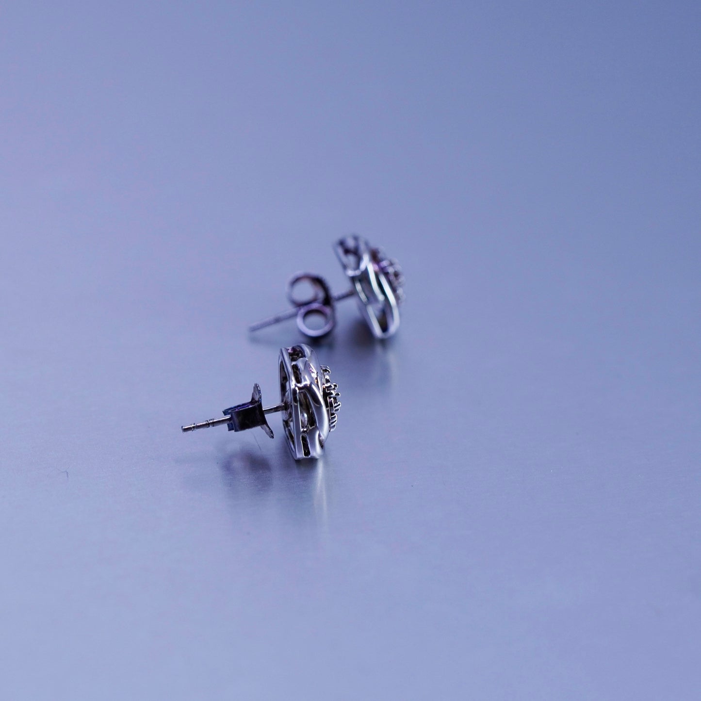 Vintage Sterling 925 silver earrings, entwined studs with diamond inlay