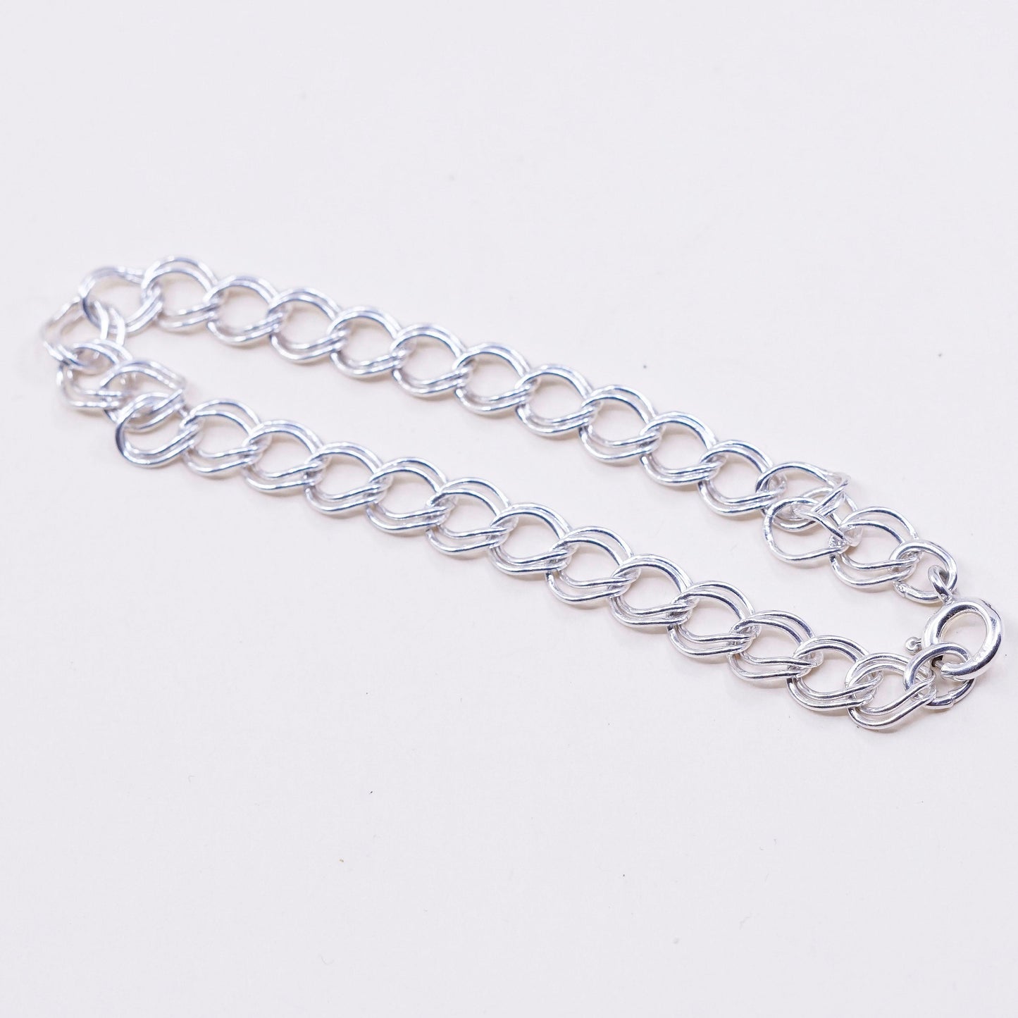 7”, 6mm, Vintage sterling silver double curb bracelet, 925 chain, stamped 925