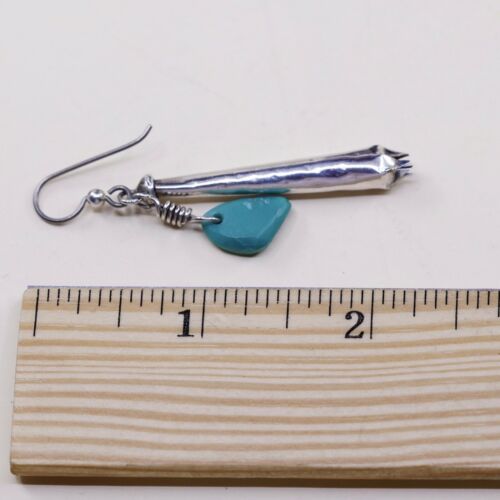 Vtg Native American Long handmade Sterling 925 Silver Earrings w/ turquoise