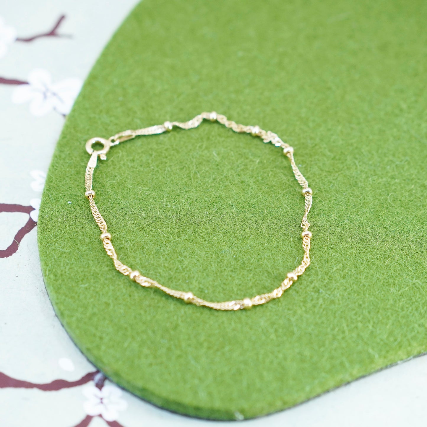 7.25”, vermeil gold over sterling silver bracelet, 925 twisted curb chain beads