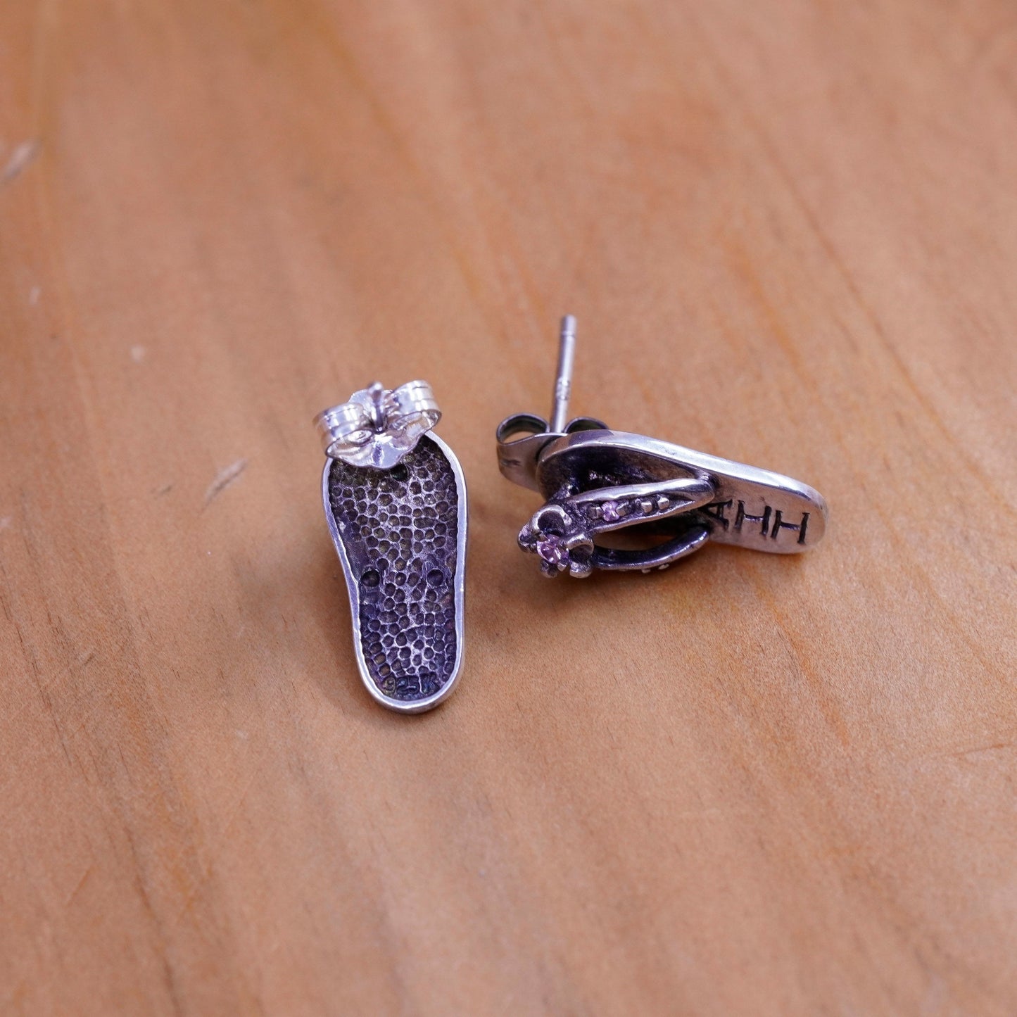Hawaii Sterling 925 silver sandal flip flop studs earrings with flower and cz