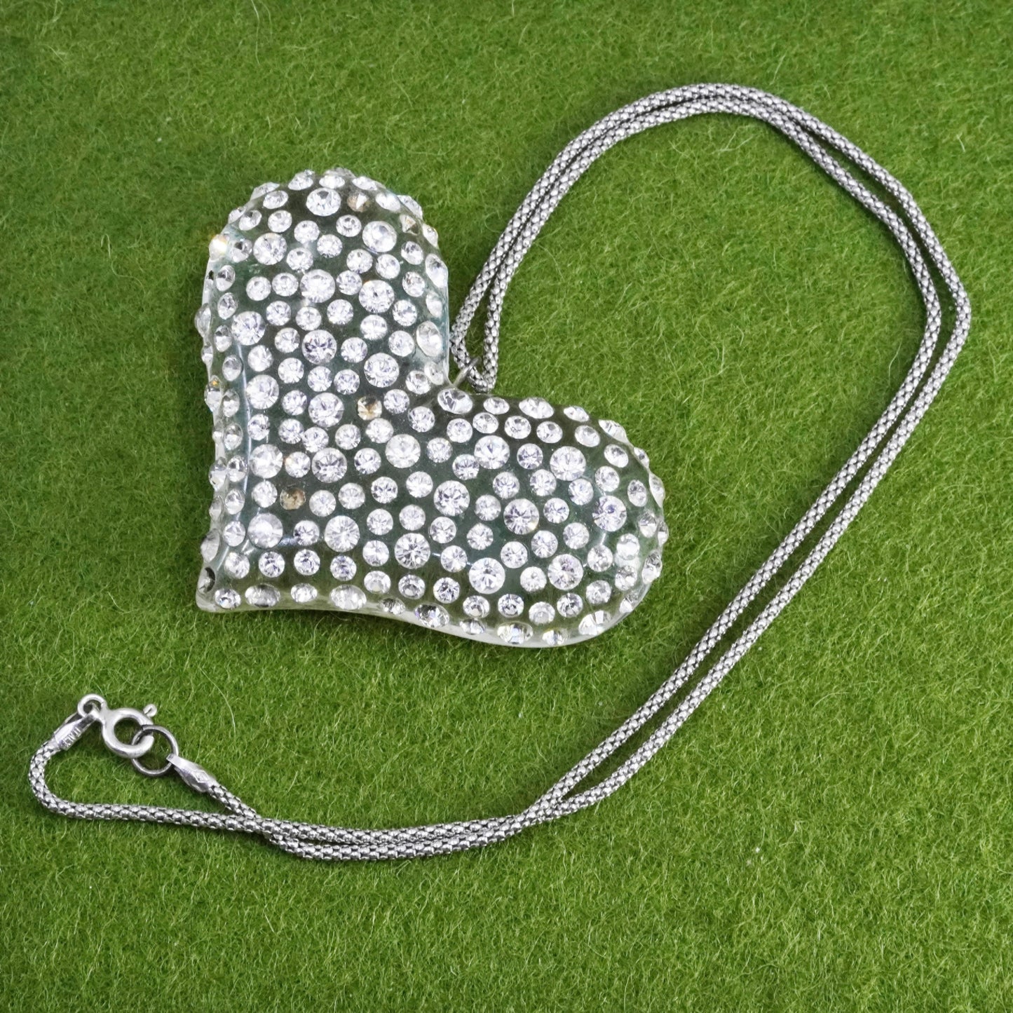 16”, sterling silver handmade necklace, 925 popcorn chain resin heart Pendant