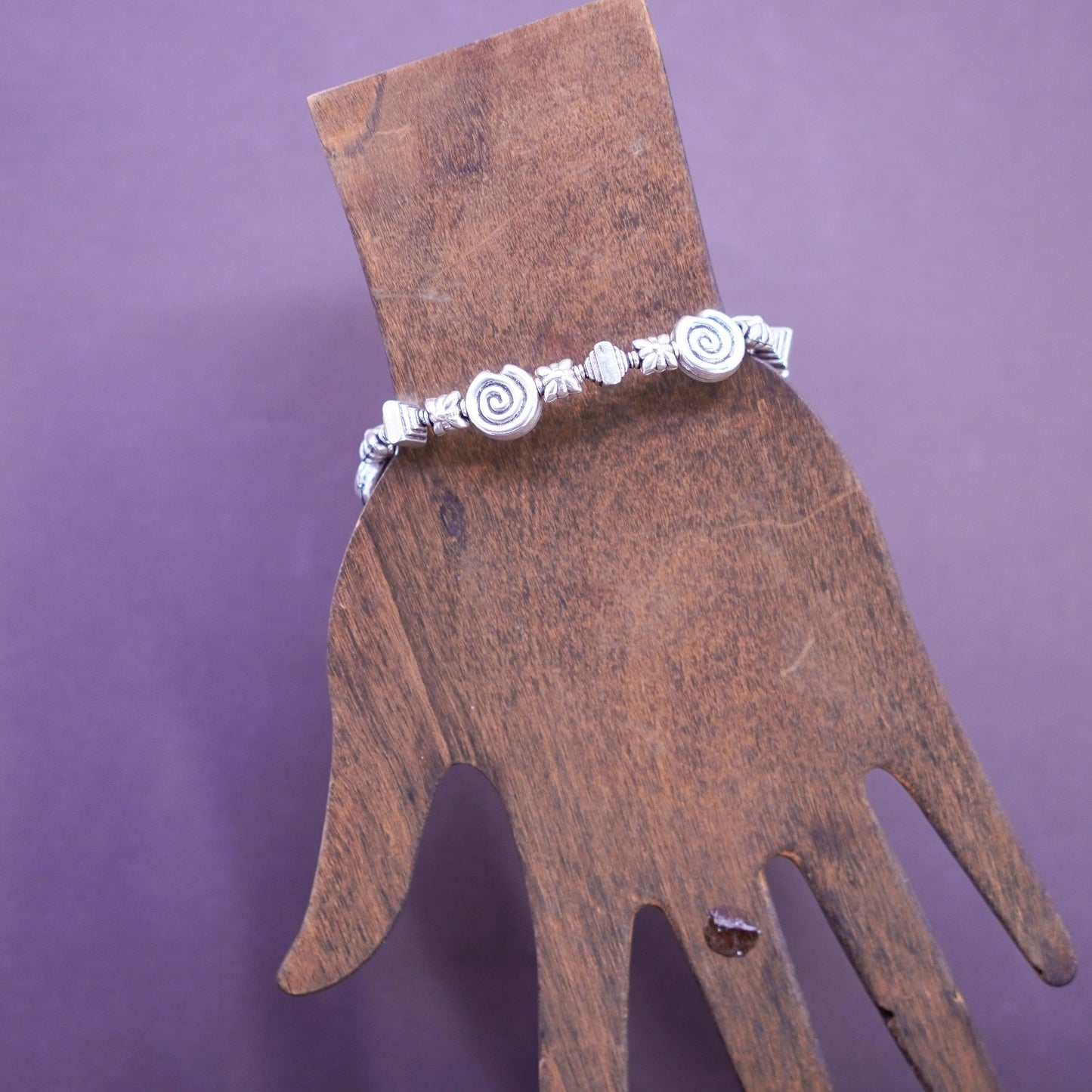 7”, vintage Sterling silver handmade bracelet, 925 swirly nugget chain