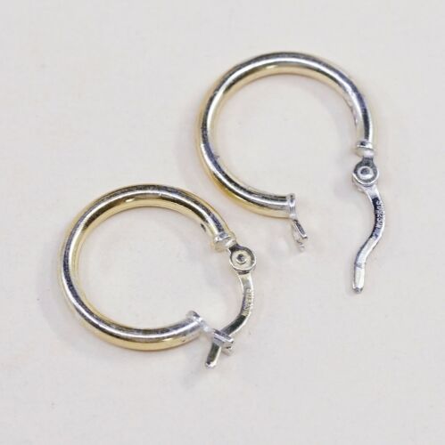 0.5”, Vintage gold over Sterling Silver hoops Huggie Earrings, Stamped 925