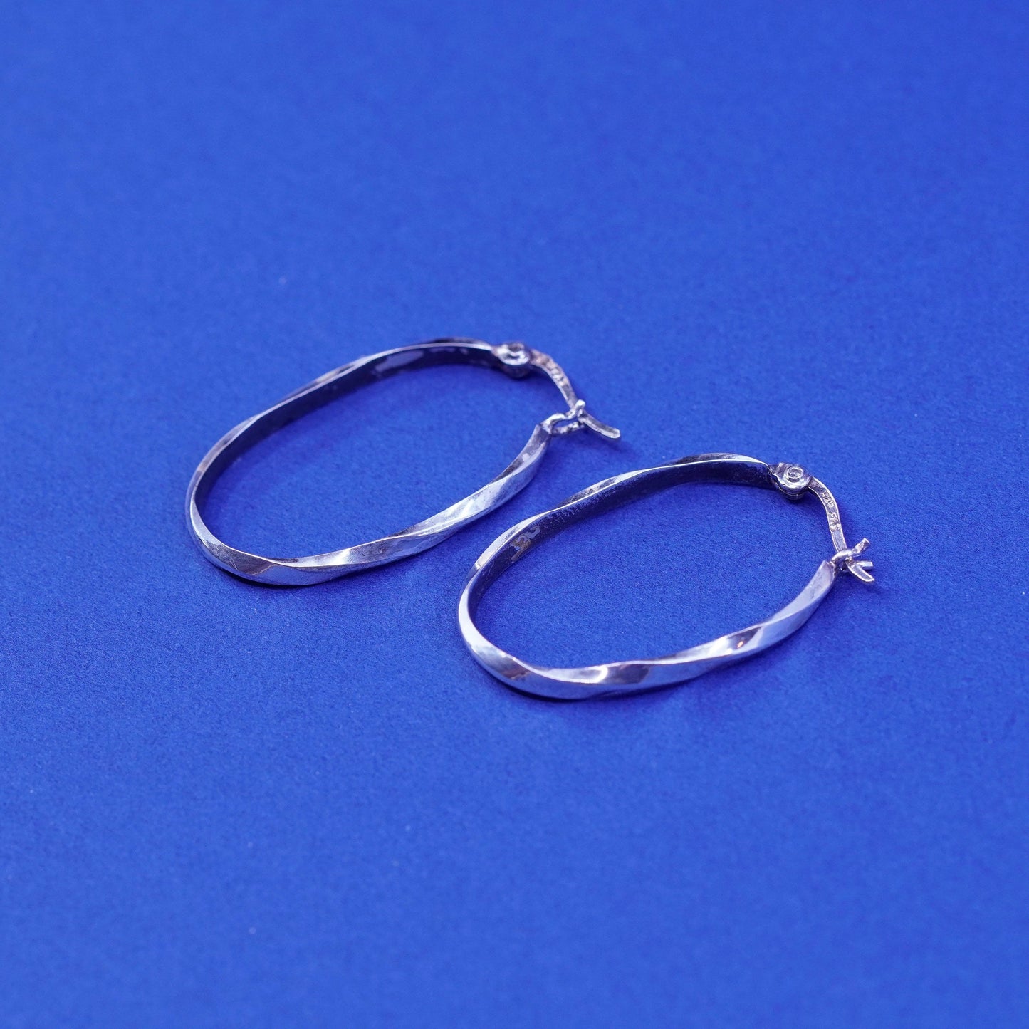 1.25”, vintage Sterling silver handmade earrings, 925 oval hoops