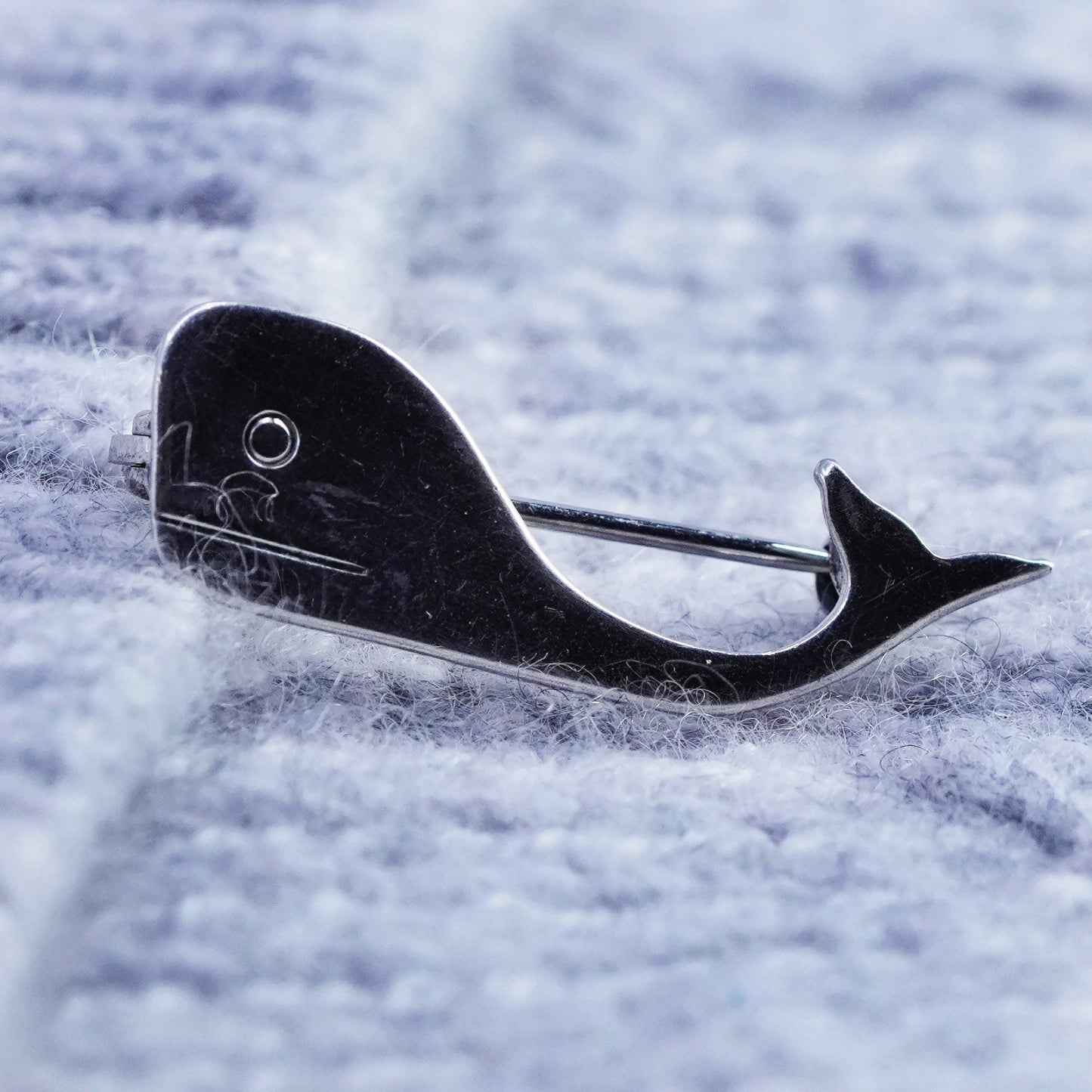 Vintage sterling silver handmade brooch, 925 whale pin