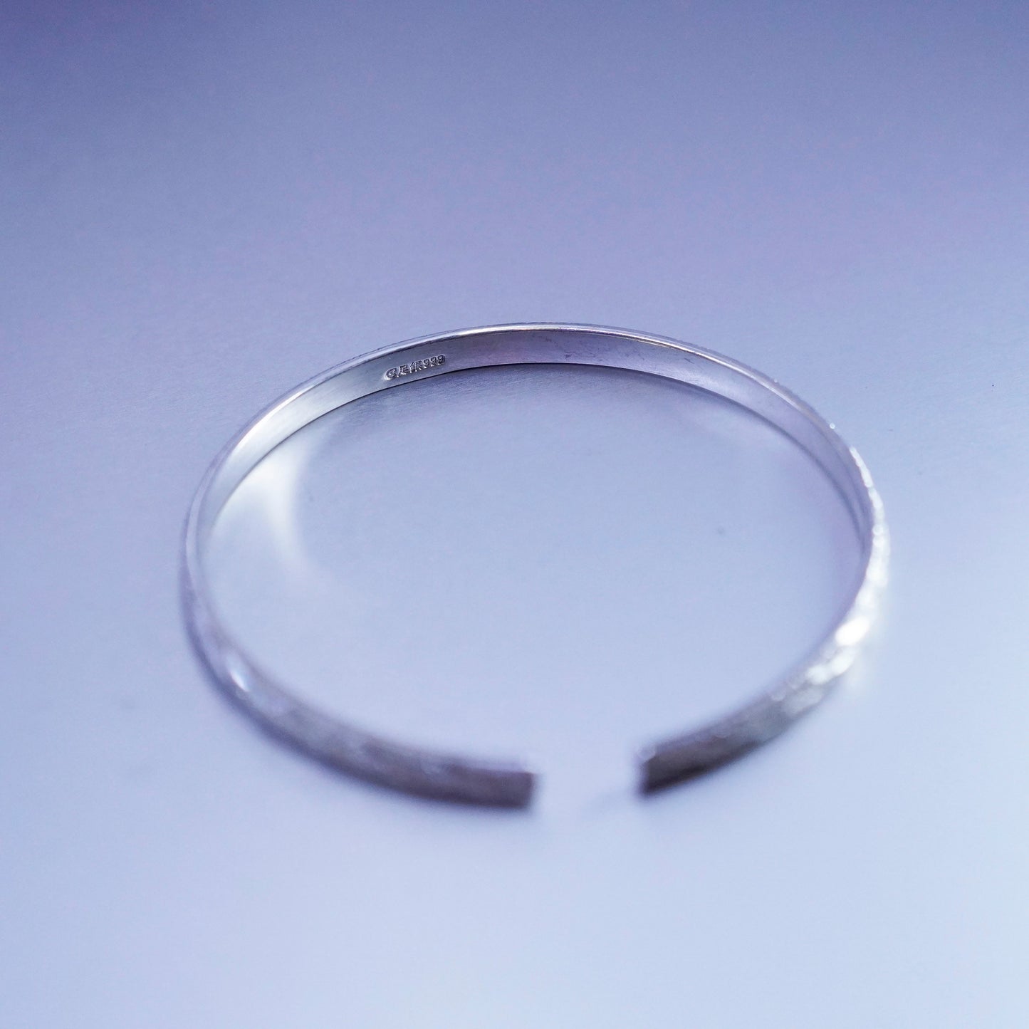 6.75”, 999 fine silver handmade bracelet, textured glittering stackable cuff