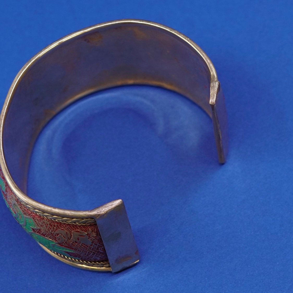 7.25”, vintage modern brass handmade bracelet, enamel cuff