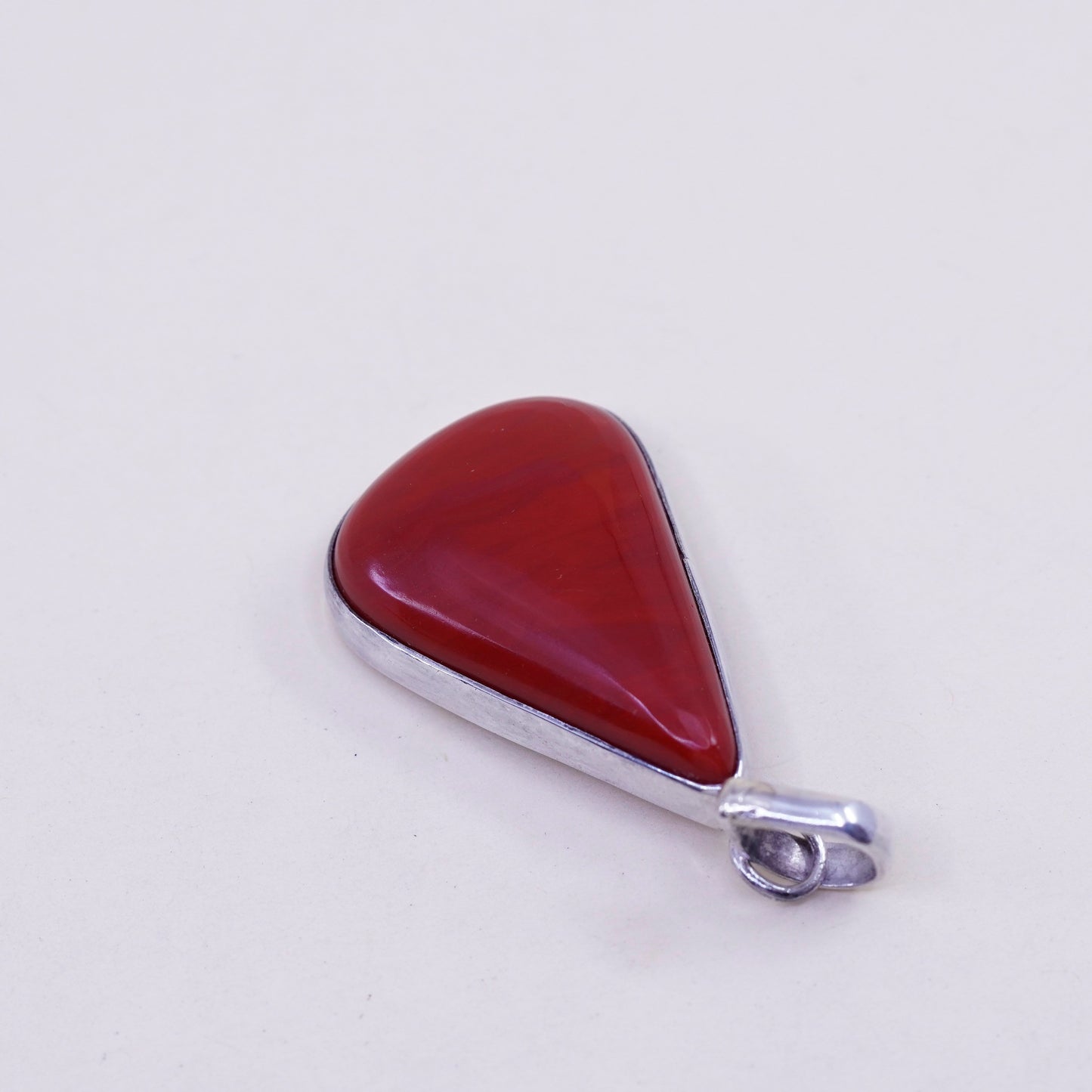 Vintage sterling 925 silver handmade pendant with red jasper