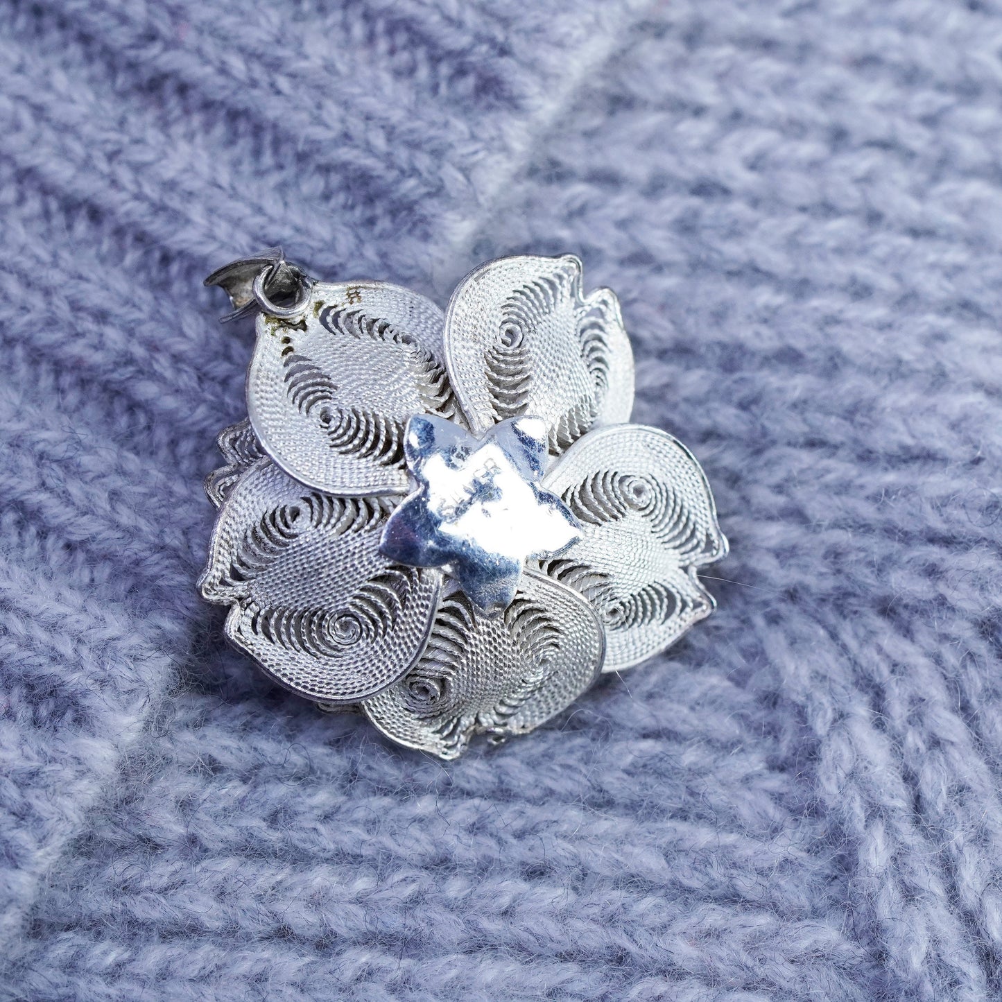 antique sterling 925 silver filigree rose flower pendant charm with pearl