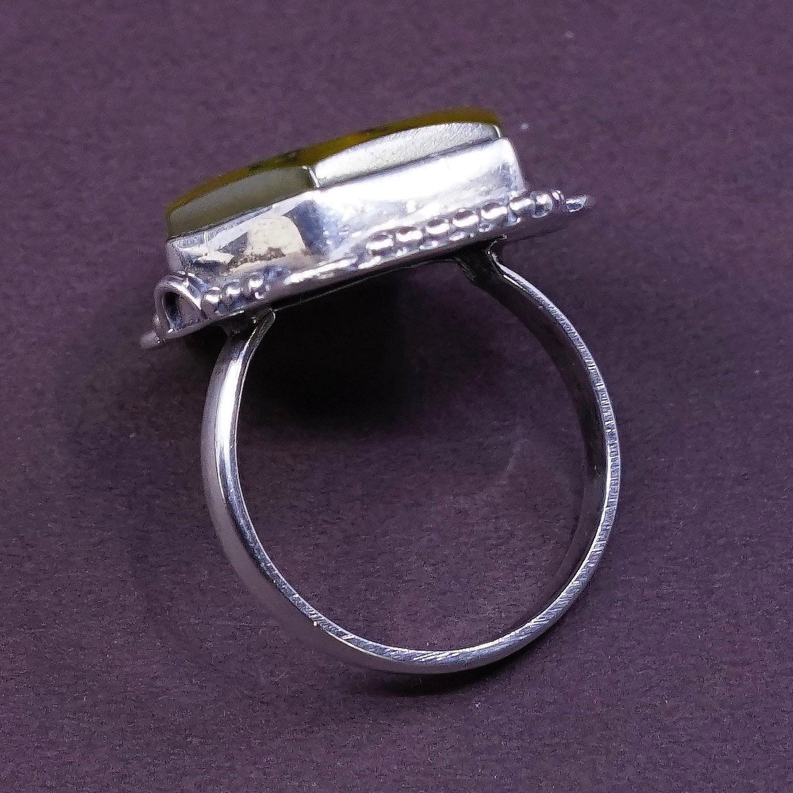 sz 8.5, Sterling silver handmade ring, southwestern 925 w/ yellow foiled glass