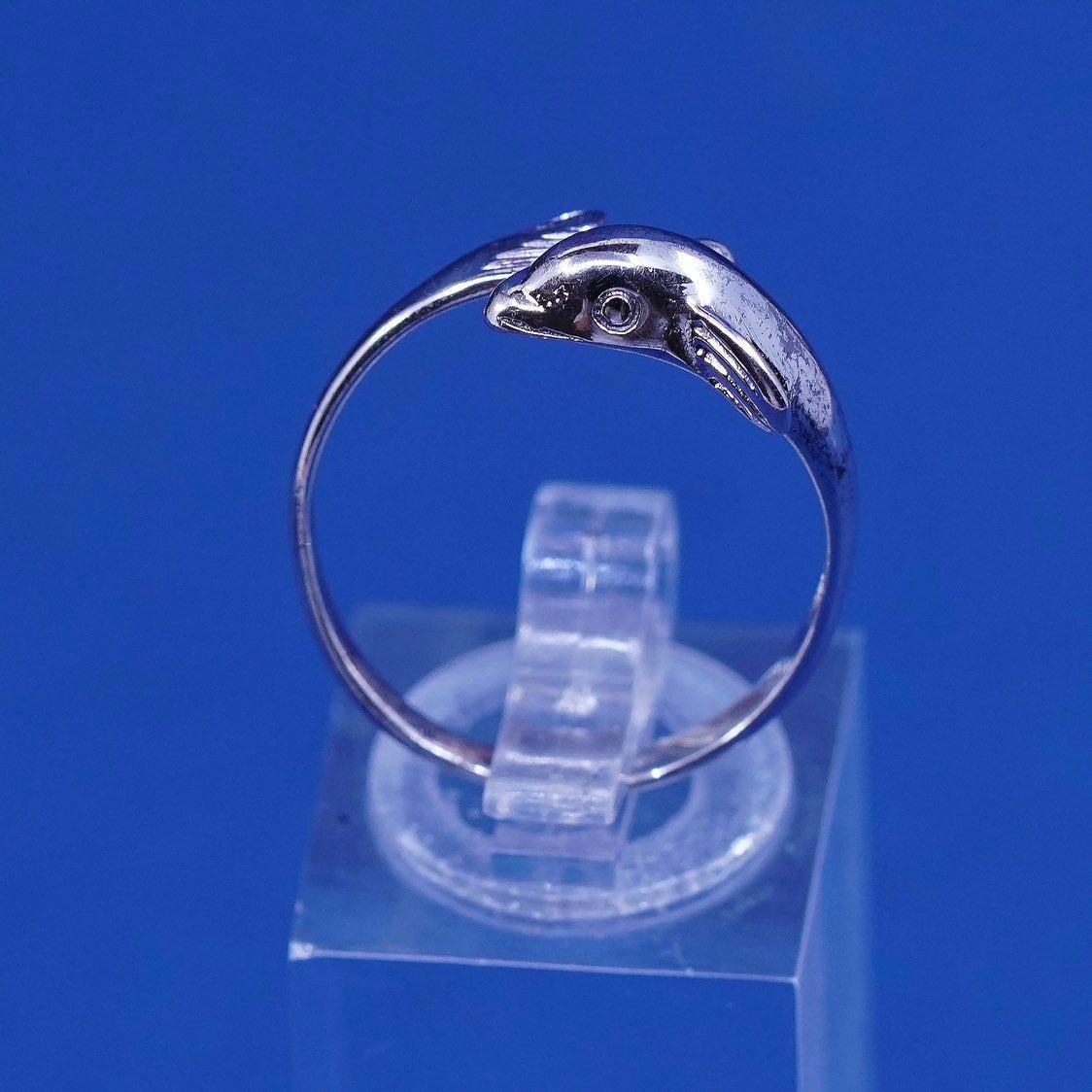 sz 9, vtg sterling silver handmade ring, 925 dolphin, stamped 925