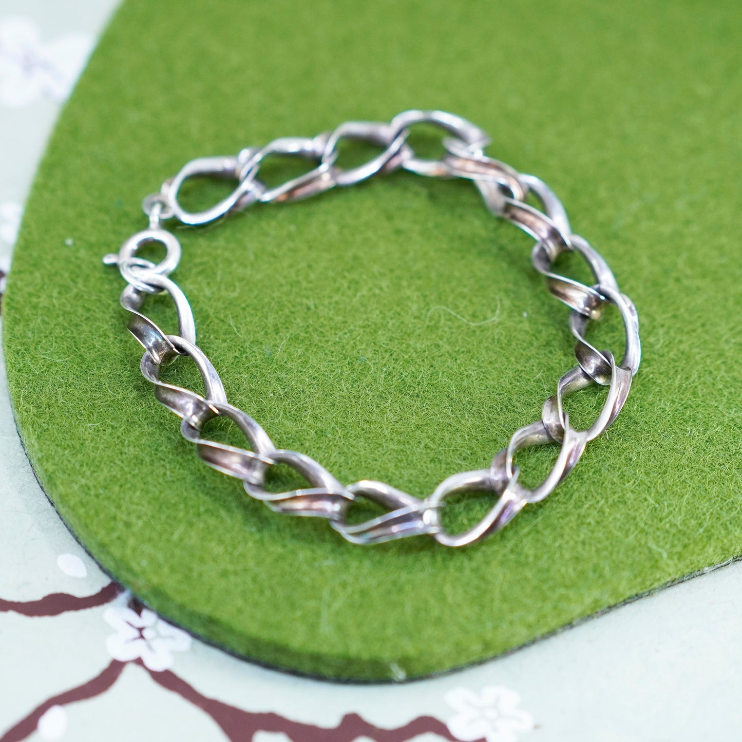 6.75”, 9mm, Vintage BREV sterling 925 silver twisted curb bracelet