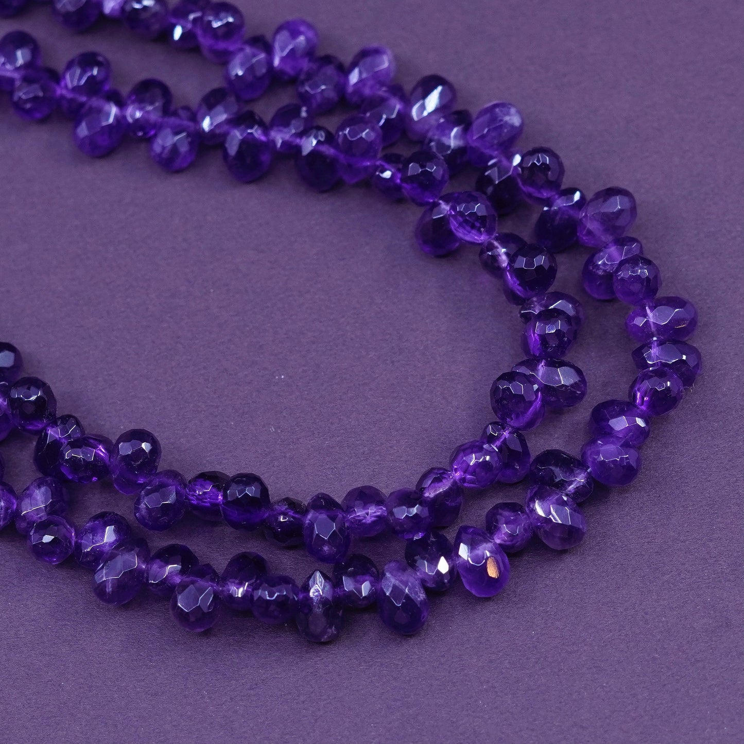 16”, vintage sterling silver handmade necklace with double amethyst strands