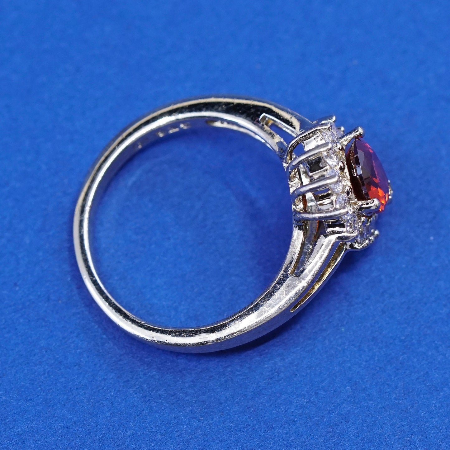 Size 7, vtg vermeil gold over sterling 925 silver ring w/ teardrop ruby N Cz