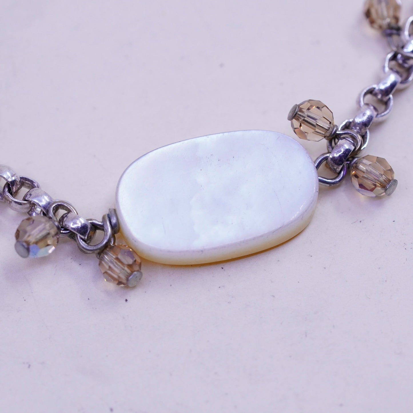6.75”, Vintage KALAN sterling silver bracelet, 925 circle chain crystal charms
