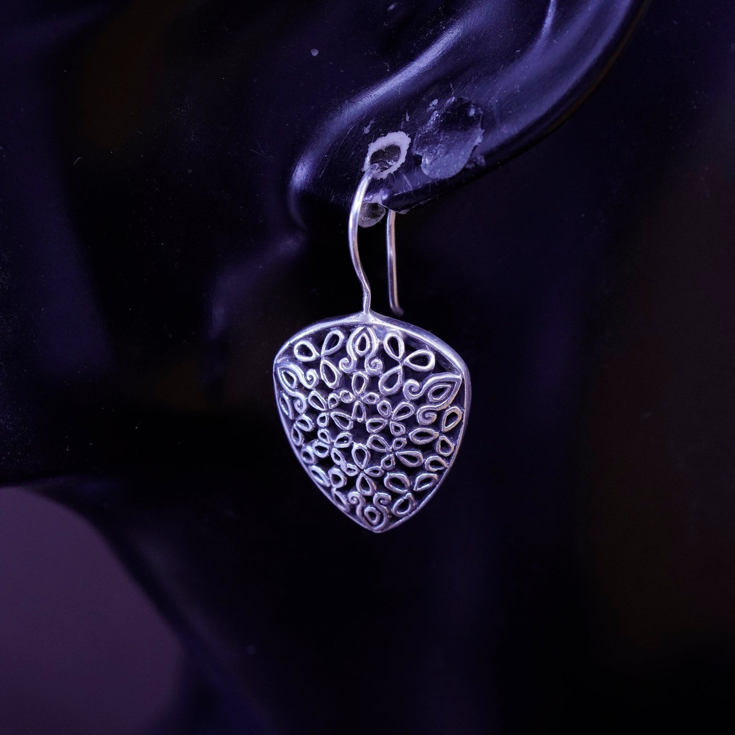 Vintage Sterling silver handmade earrings, filigree 925 drops